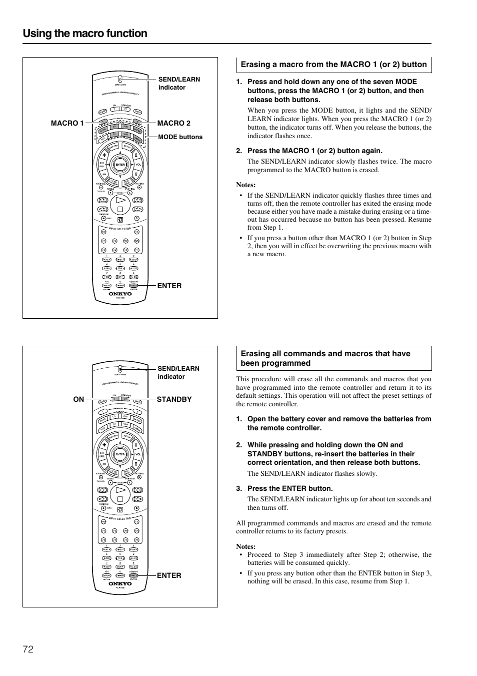 Using the macro function | Onkyo TX-SR800 User Manual | Page 72 / 81