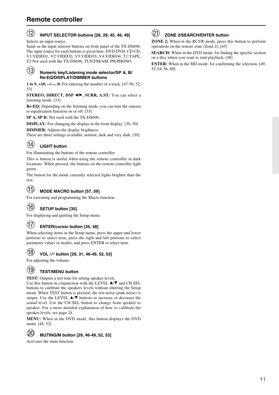 Remote controller | Onkyo TX-DS696 User Manual | Page 11 / 64