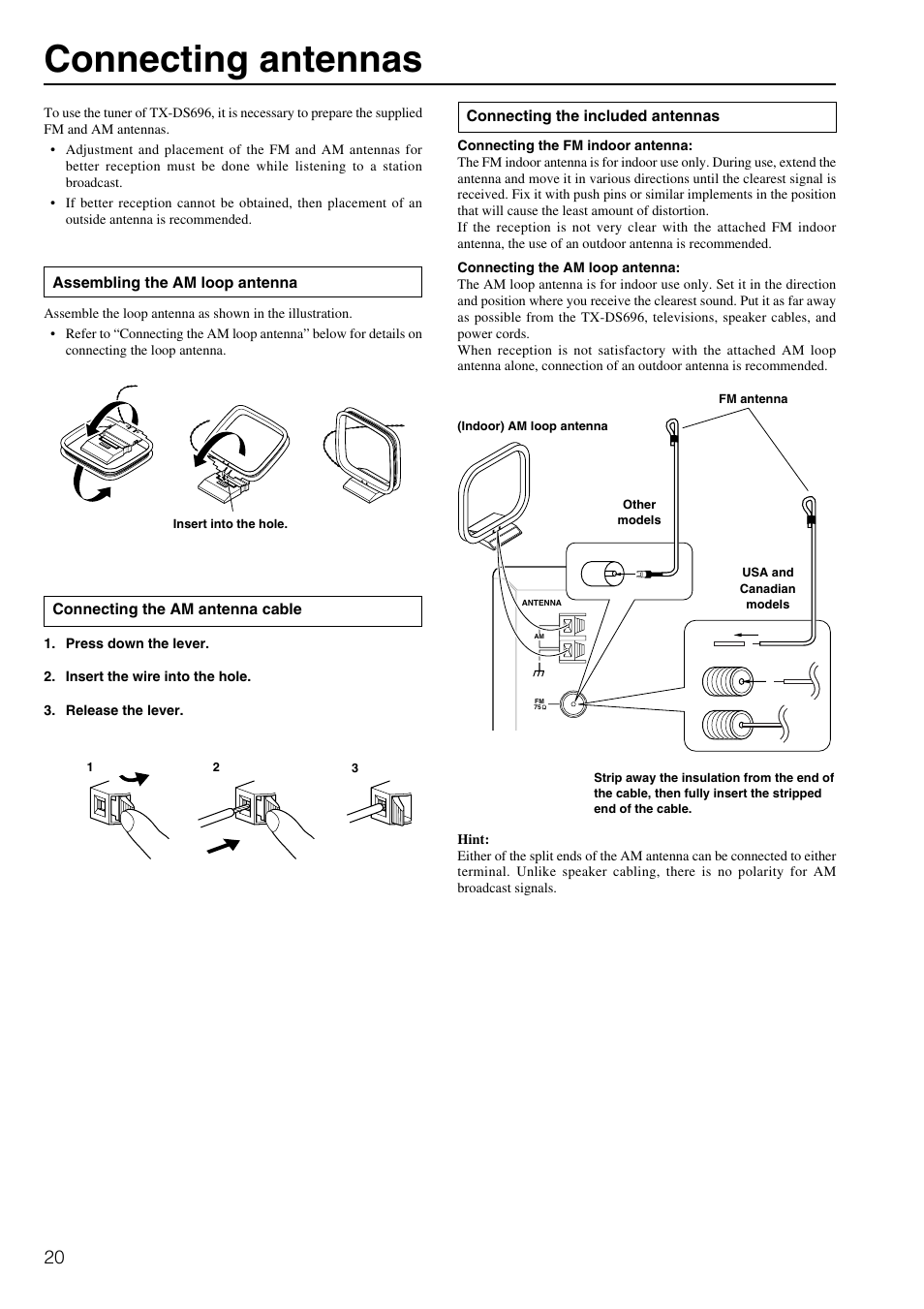 Connecting antennas | Onkyo TX-DS696 User Manual | Page 20 / 64