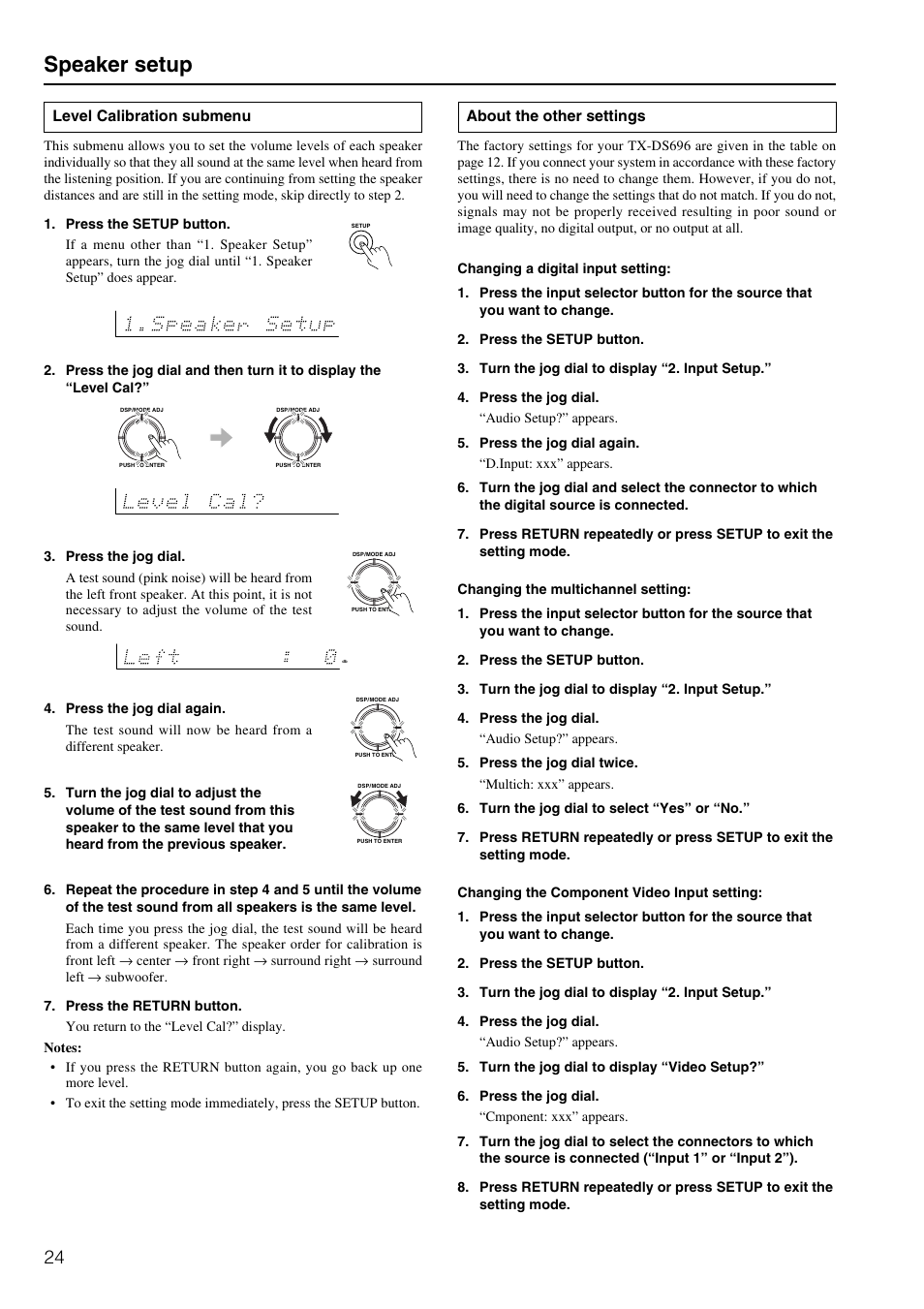 Speaker setup | Onkyo TX-DS696 User Manual | Page 24 / 64