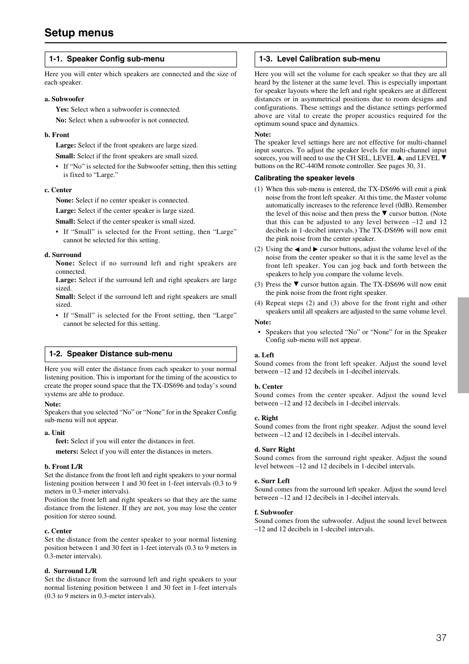 Setup menus | Onkyo TX-DS696 User Manual | Page 37 / 64