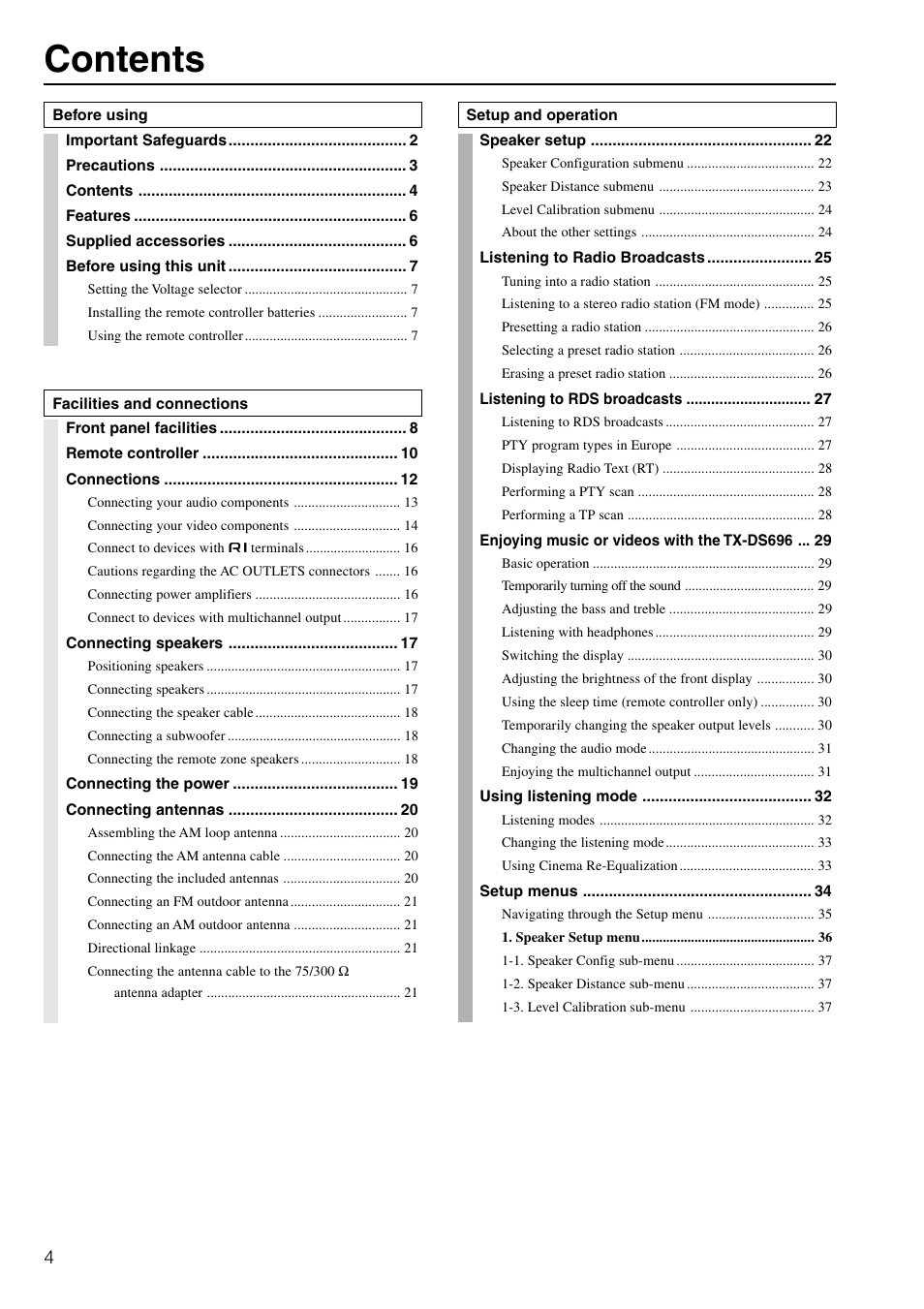 Onkyo TX-DS696 User Manual | Page 4 / 64