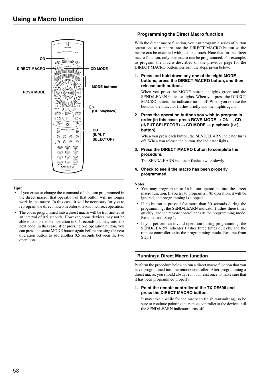 Using a macro function | Onkyo TX-DS696 User Manual | Page 58 / 64