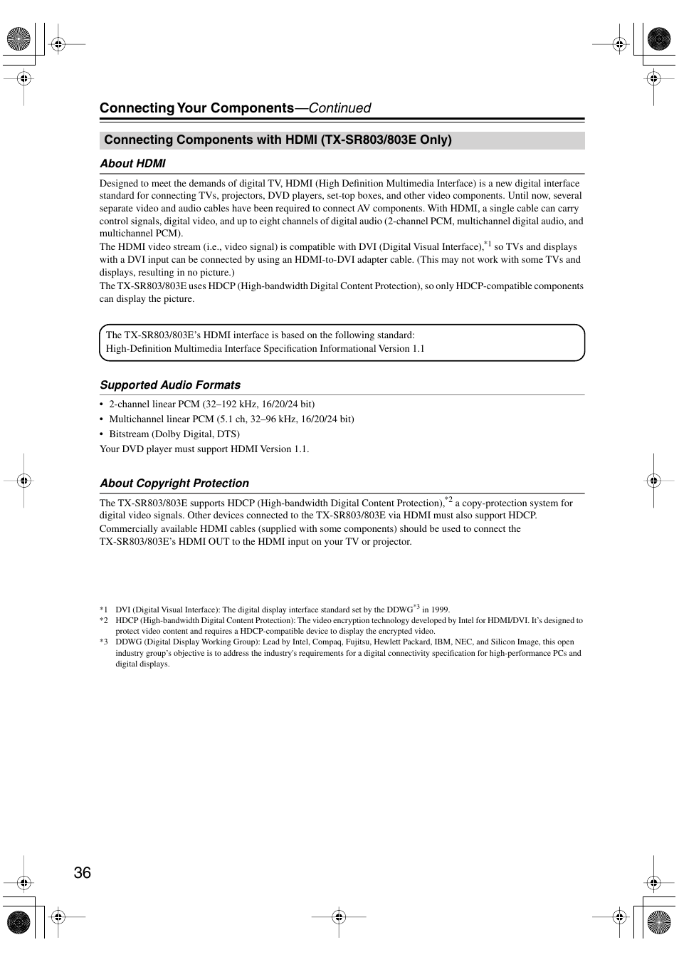 Connecting your components —continued | Onkyo TX-SR803/803E User Manual | Page 36 / 104