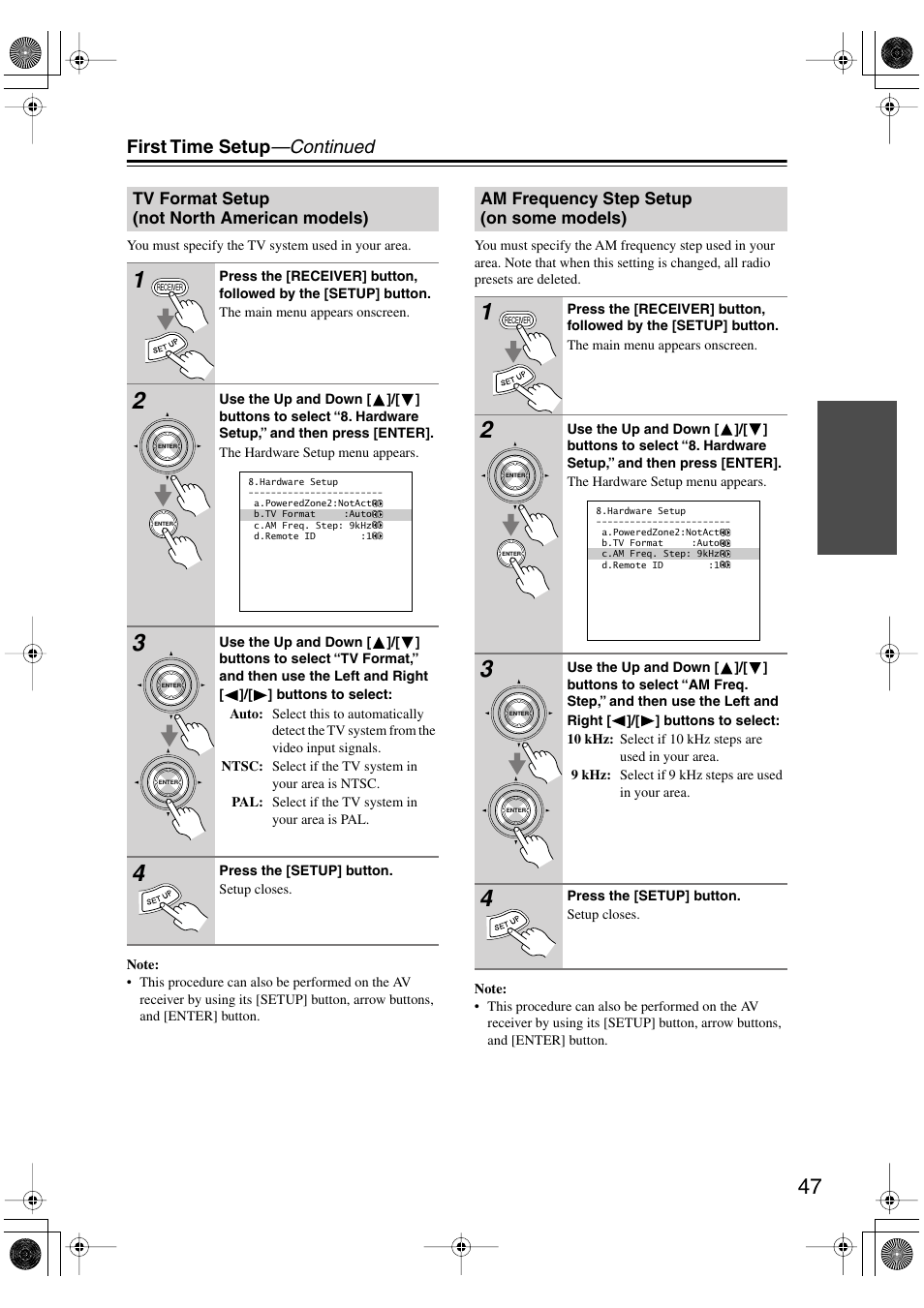 First time setup —continued | Onkyo TX-SR803/803E User Manual | Page 47 / 104