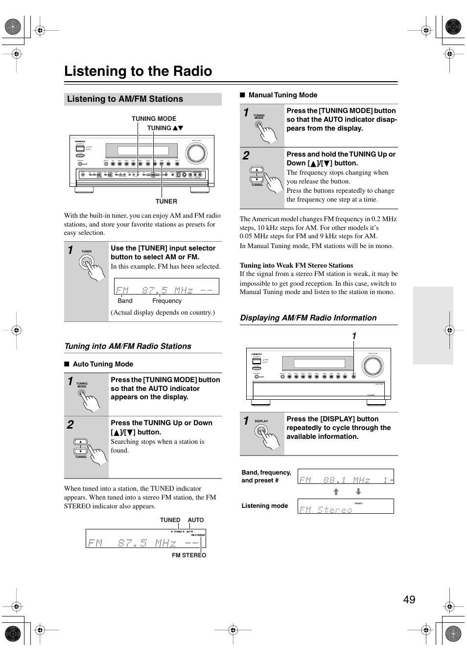 Listening to the radio | Onkyo TX-SR803/803E User Manual | Page 49 / 104