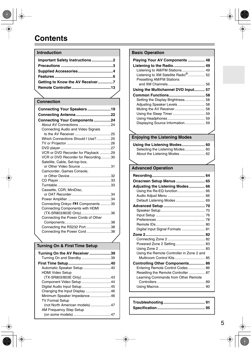 Onkyo TX-SR803/803E User Manual | Page 5 / 104