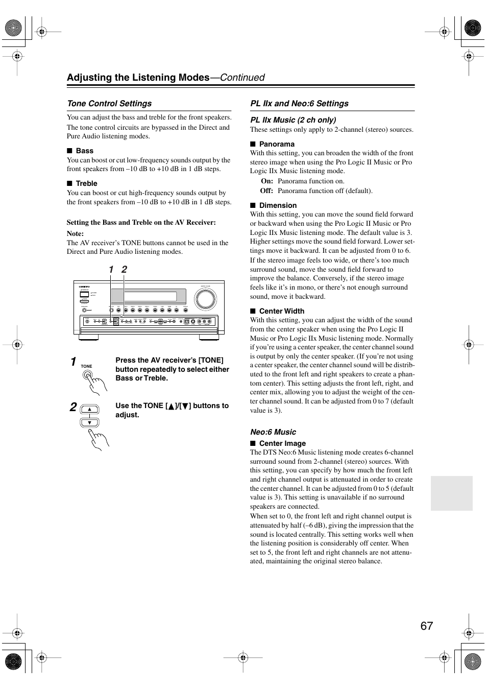 Adjusting the listening modes —continued | Onkyo TX-SR803/803E User Manual | Page 67 / 104