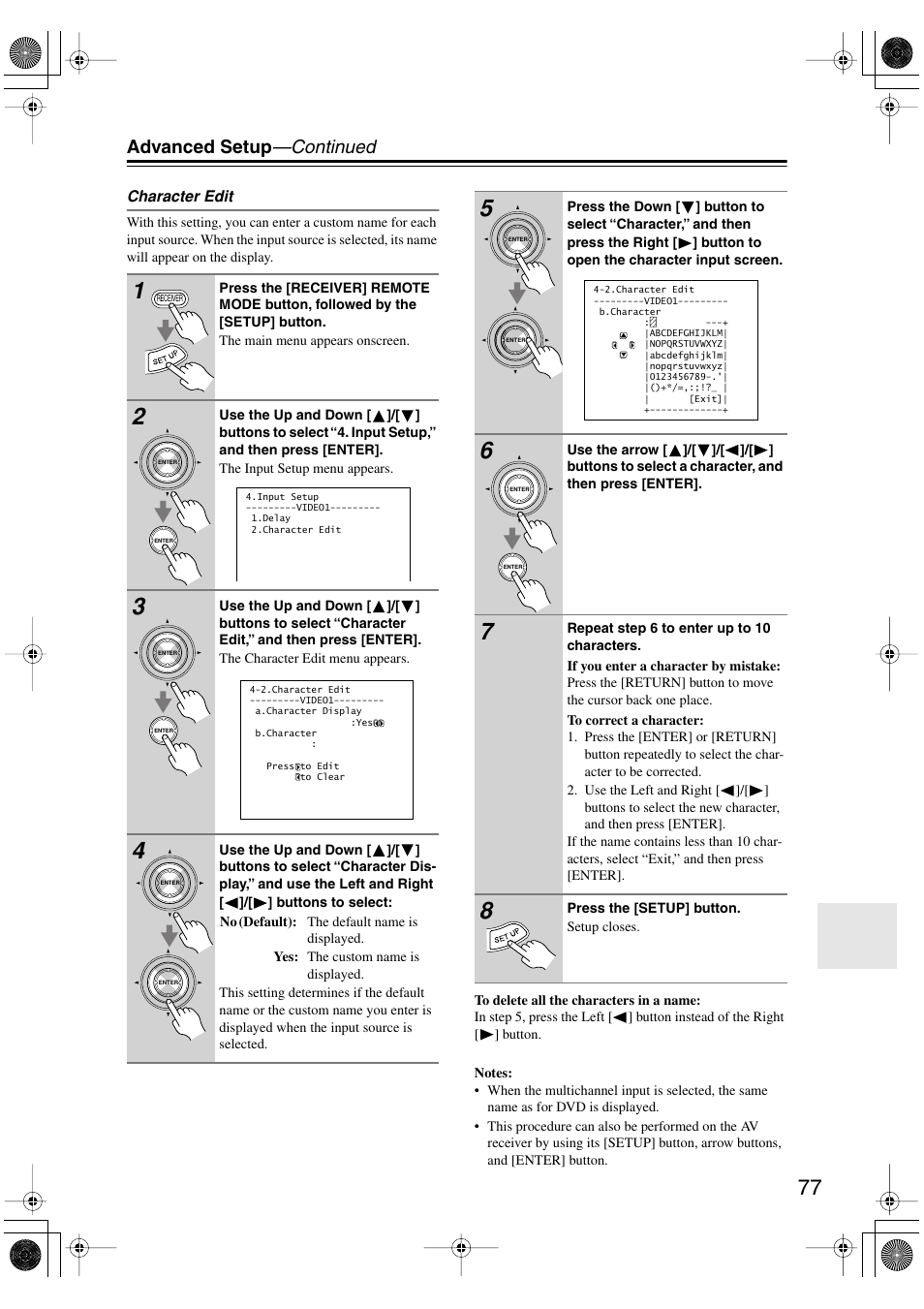 Advanced setup —continued | Onkyo TX-SR803/803E User Manual | Page 77 / 104