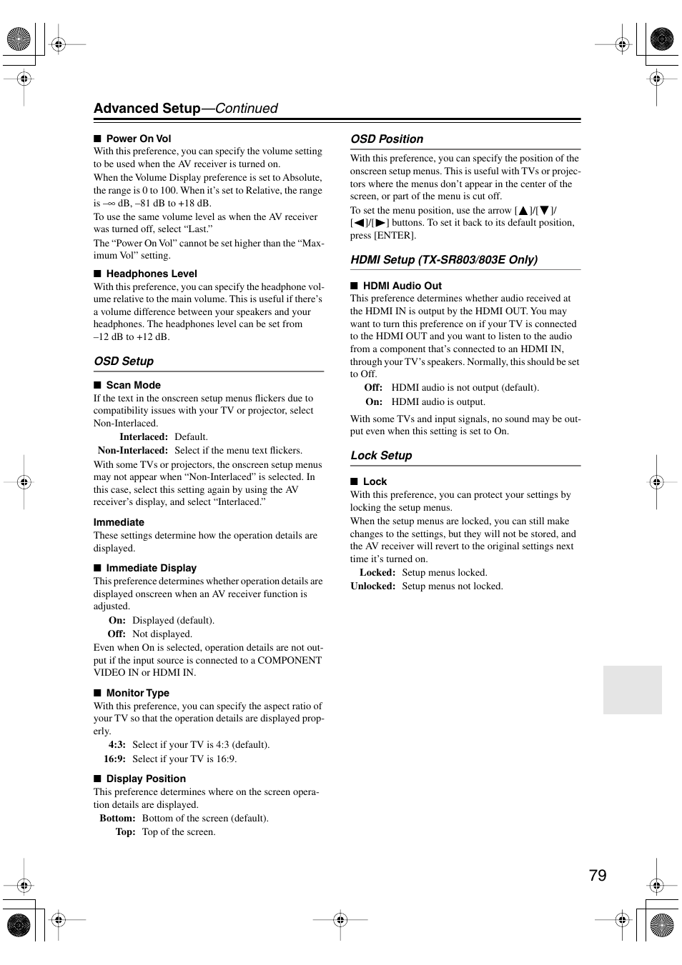 Advanced setup —continued | Onkyo TX-SR803/803E User Manual | Page 79 / 104