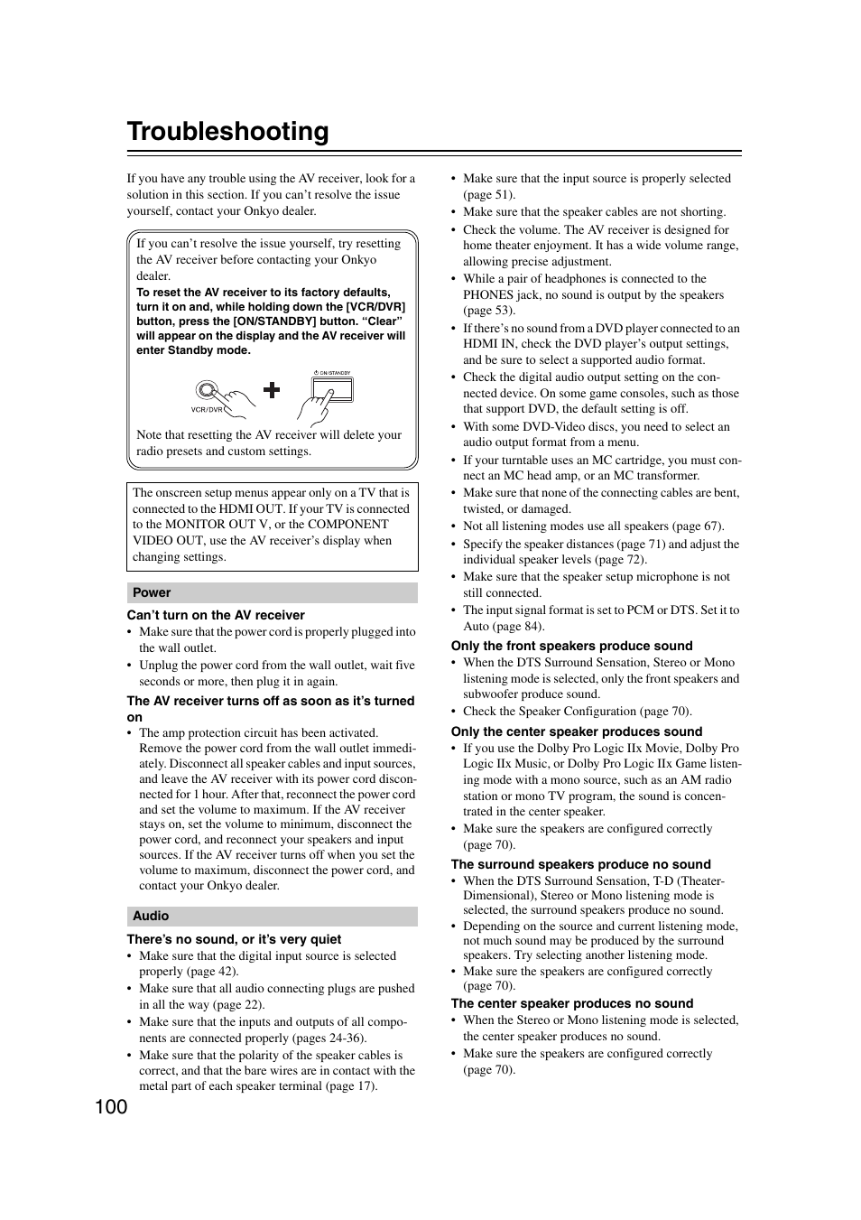 Troubleshooting, Others | Onkyo TX SR607 User Manual | Page 100 / 108