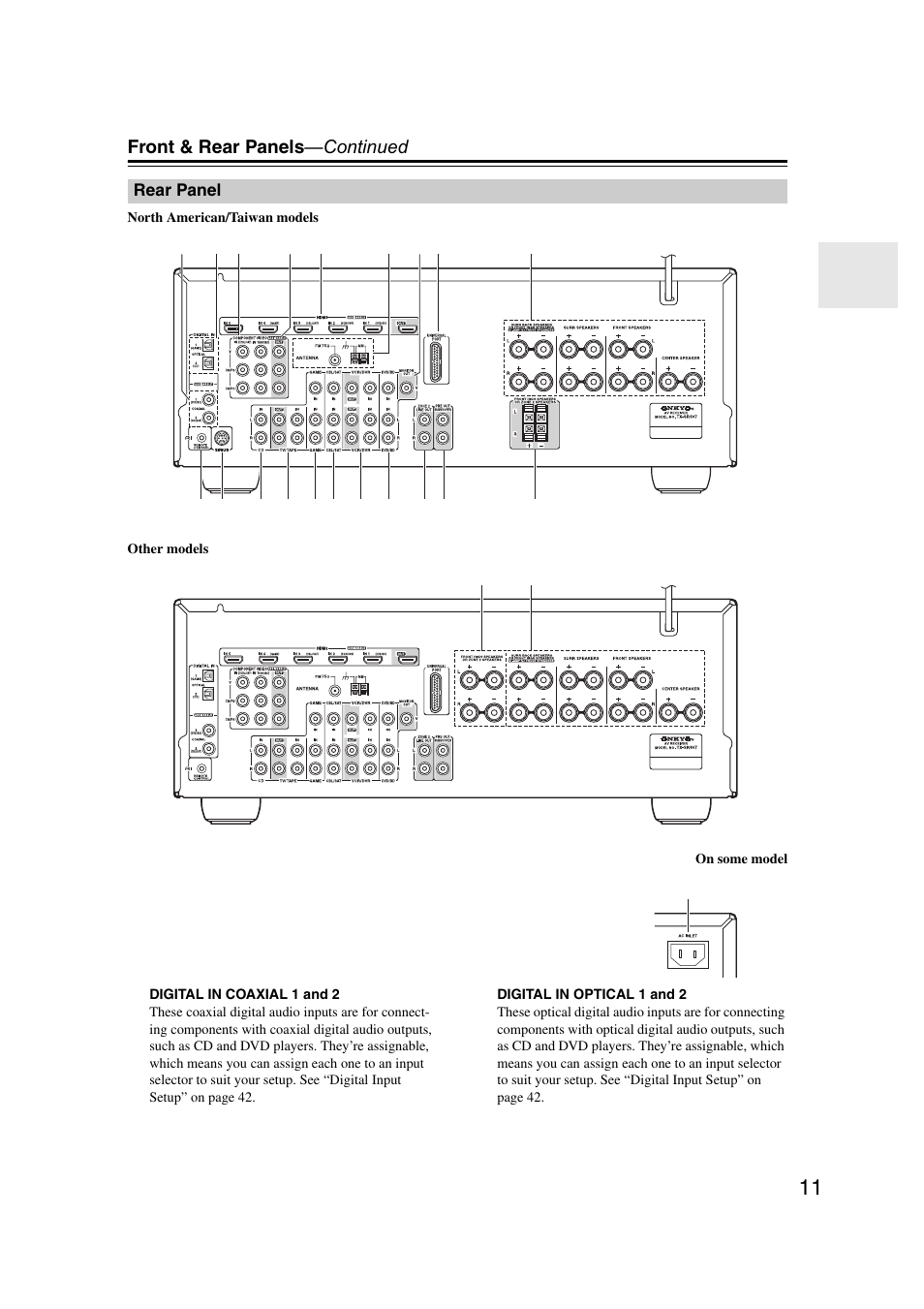 Rear panel | Onkyo TX SR607 User Manual | Page 11 / 108
