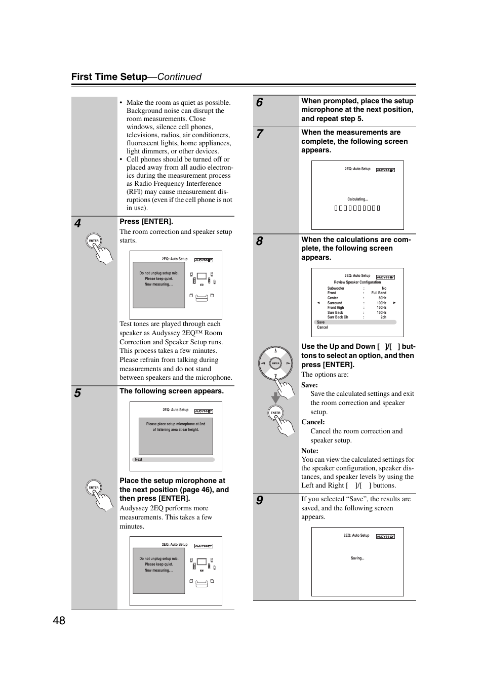 First time setup —continued | Onkyo TX SR607 User Manual | Page 48 / 108