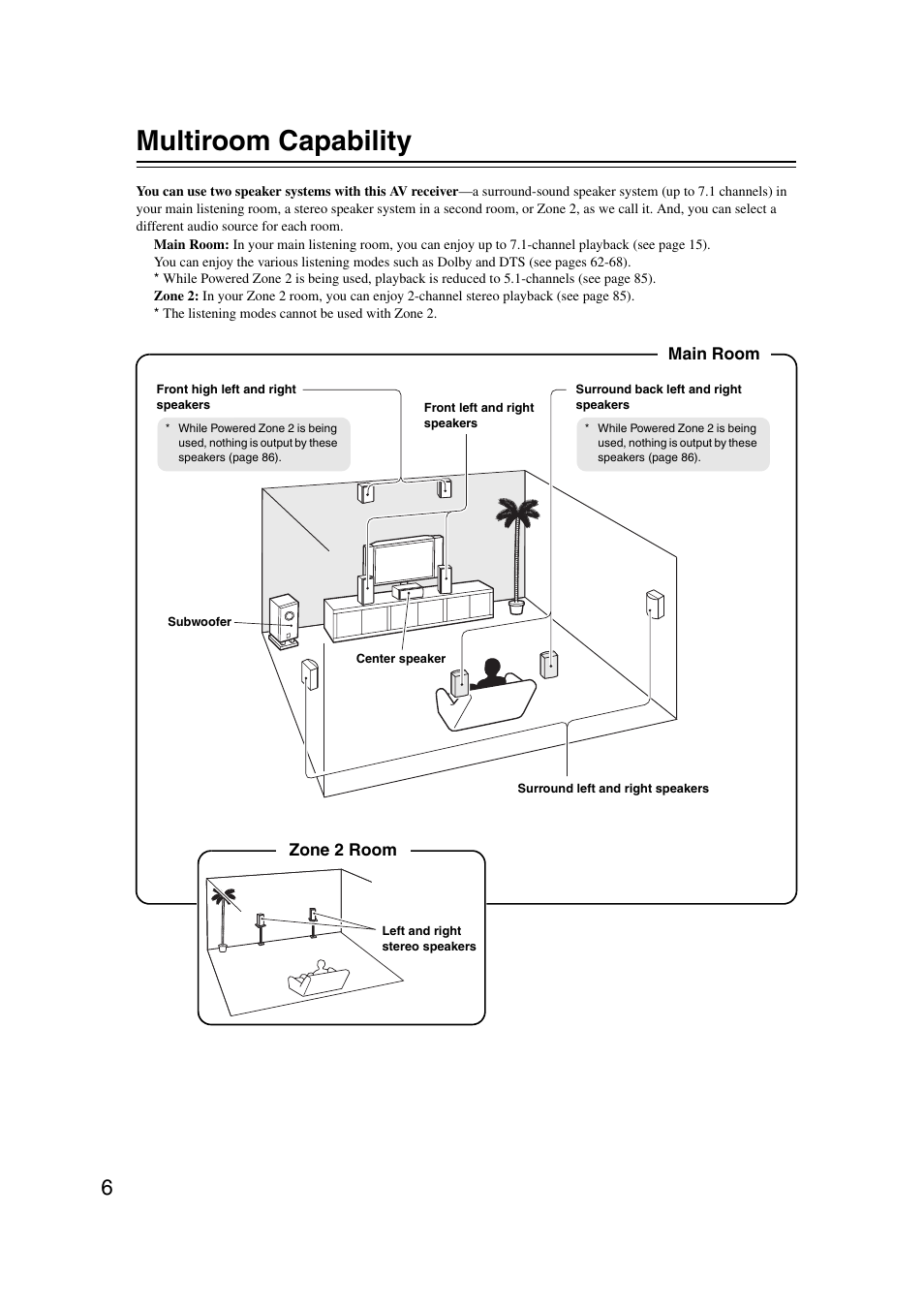 Multiroom capability | Onkyo TX SR607 User Manual | Page 6 / 108