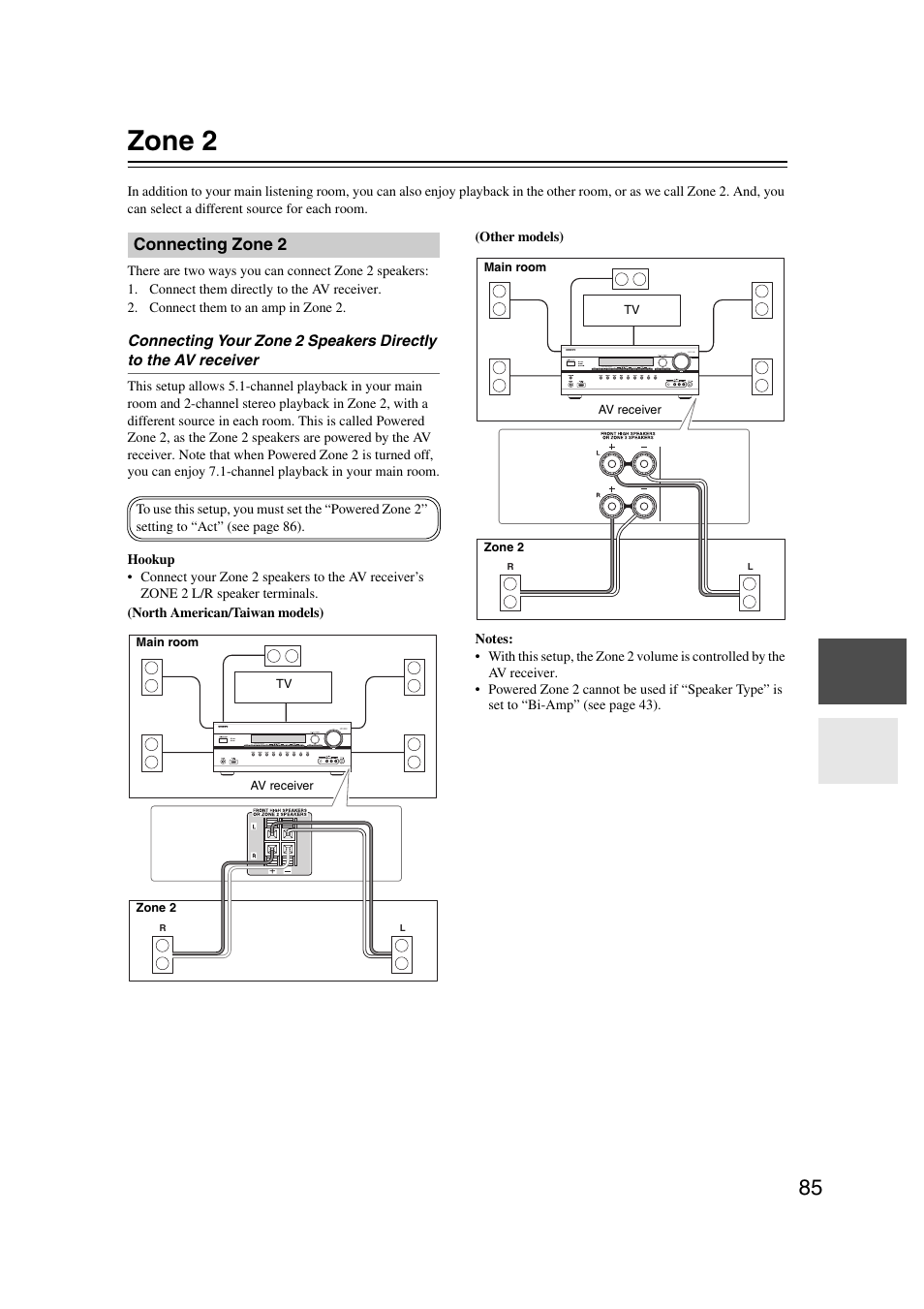 Zone 2, Connecting zone 2 | Onkyo TX SR607 User Manual | Page 85 / 108