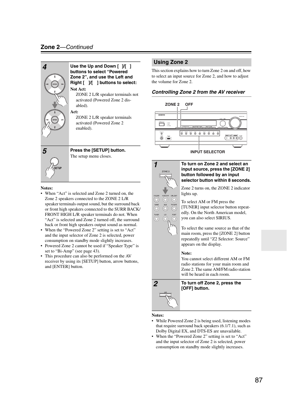 Using zone 2, S (87), Zone 2 —continued | Onkyo TX SR607 User Manual | Page 87 / 108