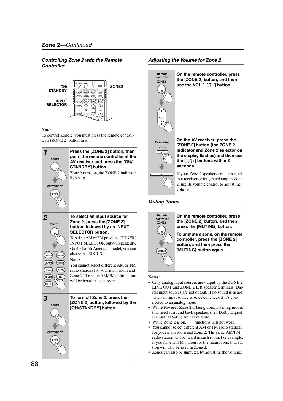 Zone 2 —continued | Onkyo TX SR607 User Manual | Page 88 / 108