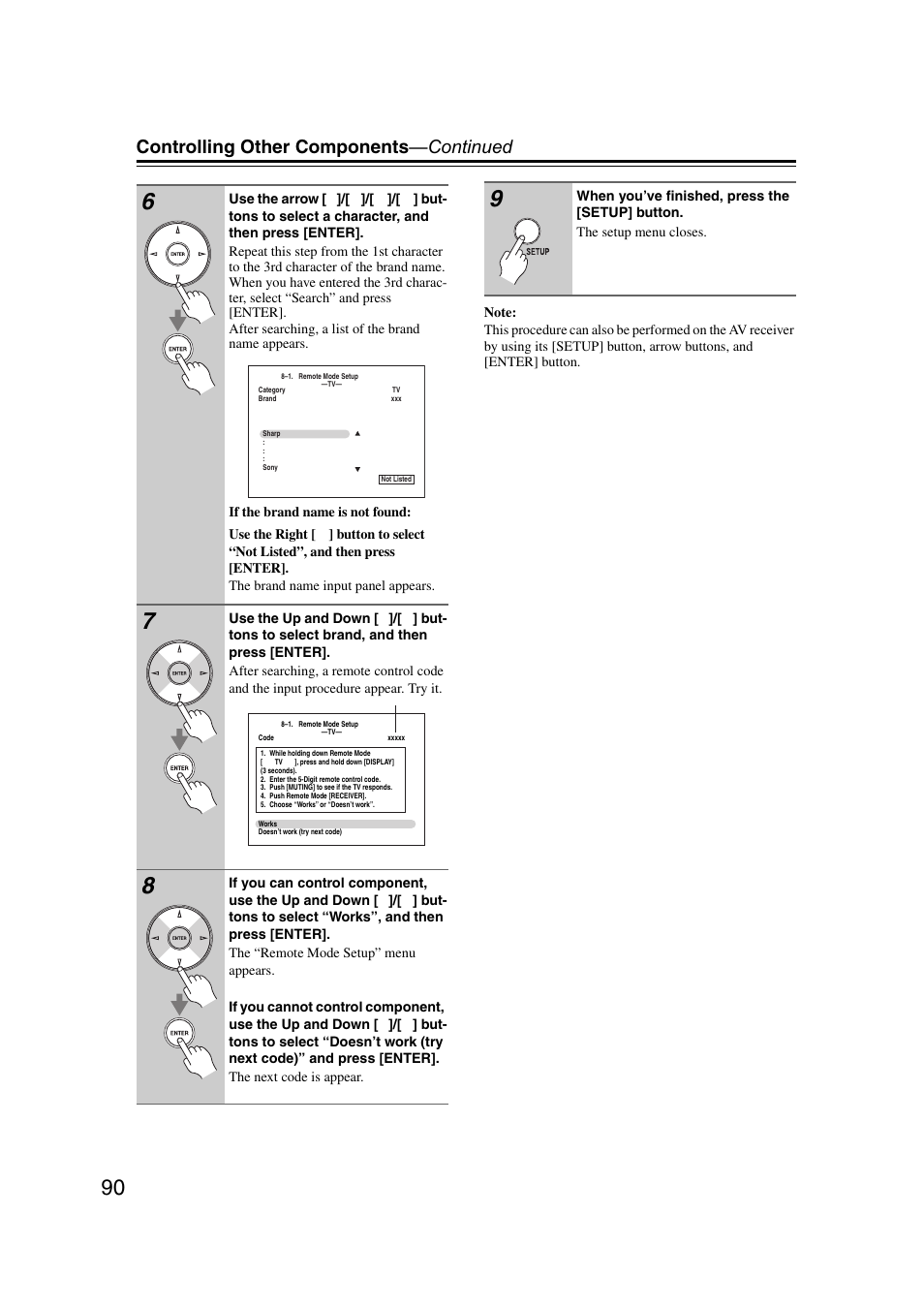 Controlling other components —continued | Onkyo TX SR607 User Manual | Page 90 / 108