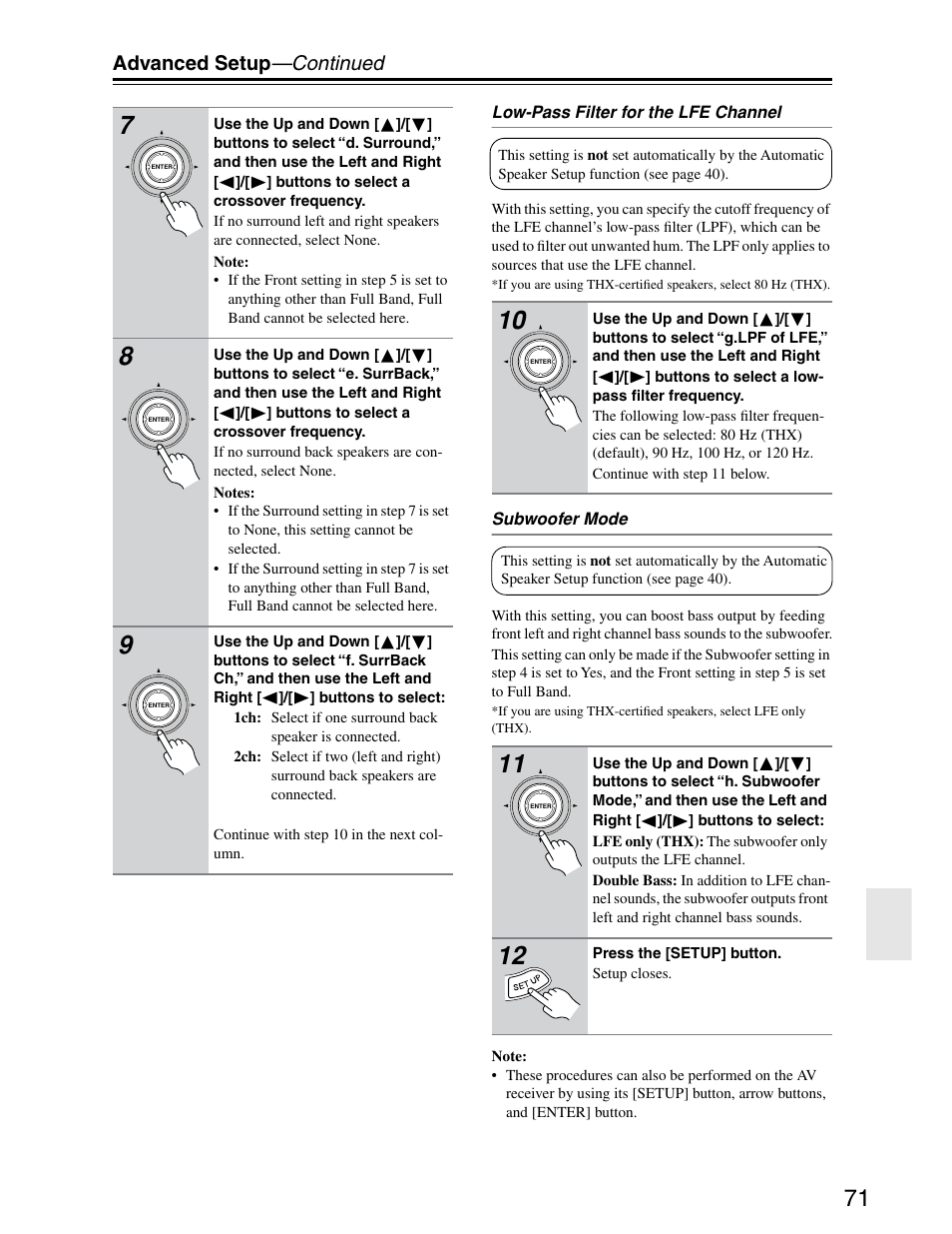 Advanced setup —continued | Onkyo TX-SR703/703E User Manual | Page 71 / 116
