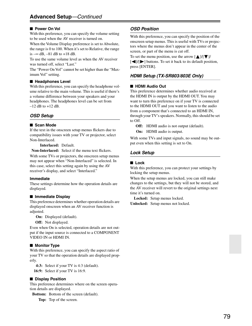 Advanced setup —continued | Onkyo TX-SR703/703E User Manual | Page 79 / 116