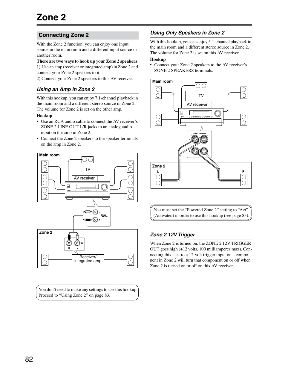 Zone 2 operation, Connecting zone 2, Zone 2 | Onkyo TX-SR703/703E User Manual | Page 82 / 116