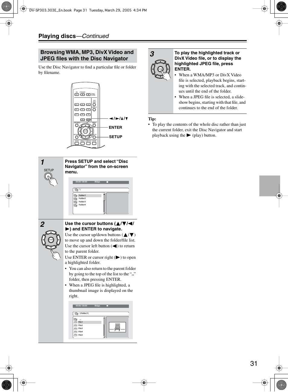 Playing discs —continued | Onkyo DV-SP303 User Manual | Page 31 / 56