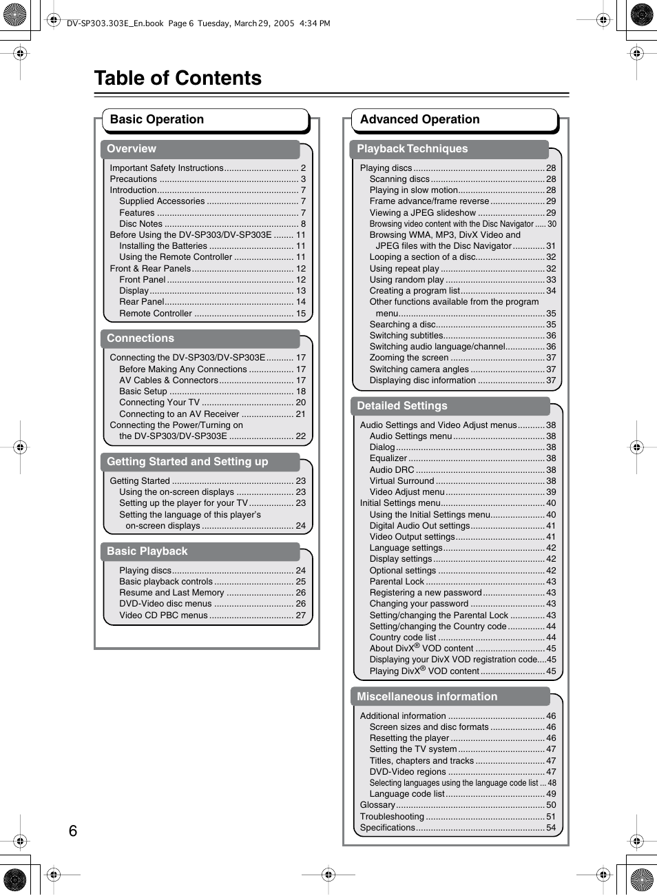 Onkyo DV-SP303 User Manual | Page 6 / 56