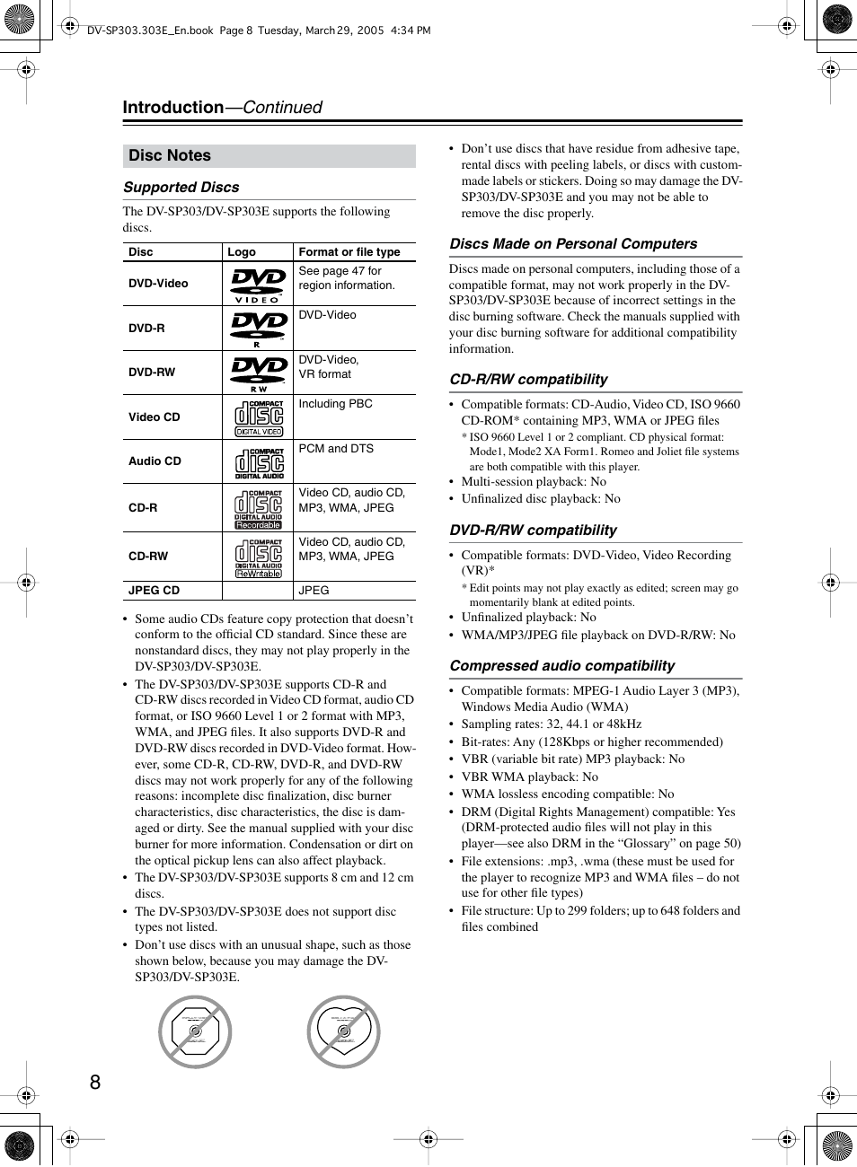 Introduction —continued | Onkyo DV-SP303 User Manual | Page 8 / 56