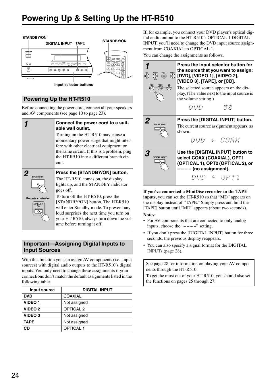 Powering up & setting up the ht-r510, Powering up the ht-r510 | Onkyo HT-R510 User Manual | Page 24 / 48
