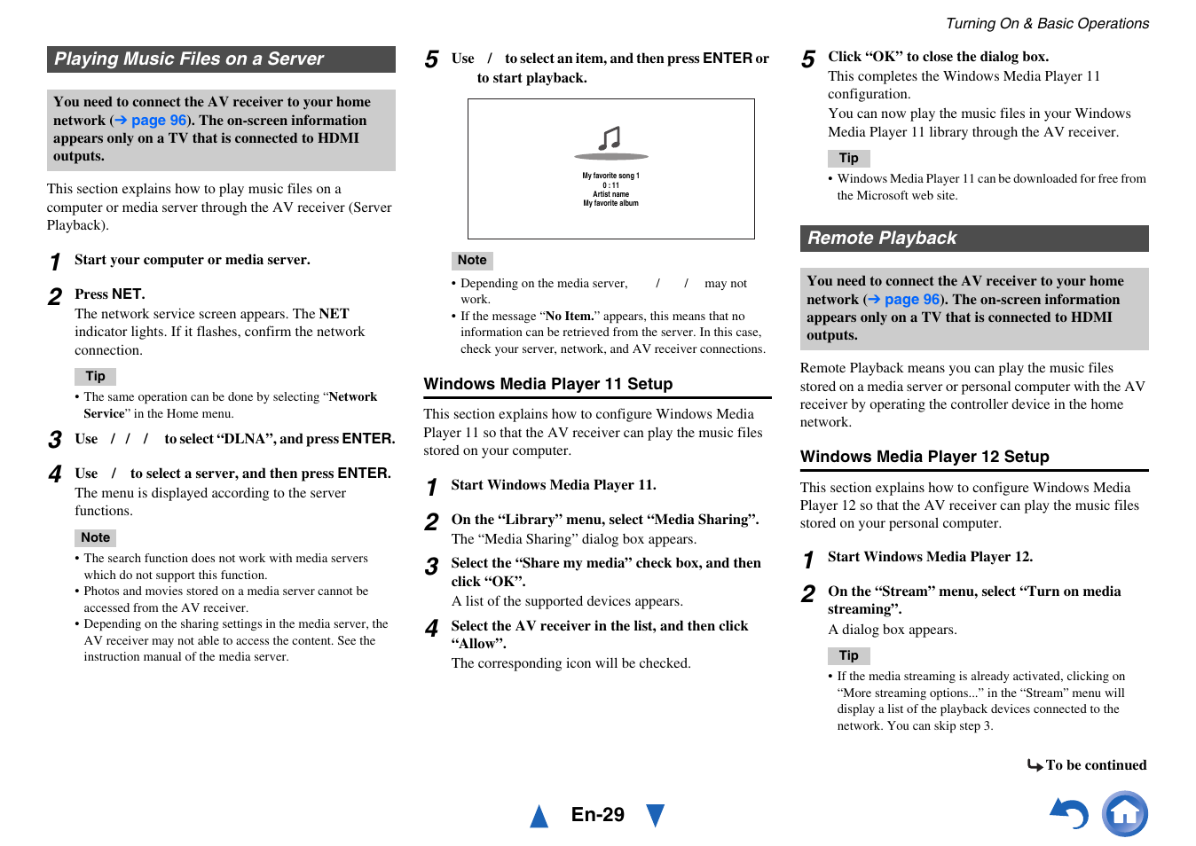 Playing music files on a server, Remote playback, Playing music files on a server remote playback | Onkyo TX-NR717 User Manual | Page 29 / 148