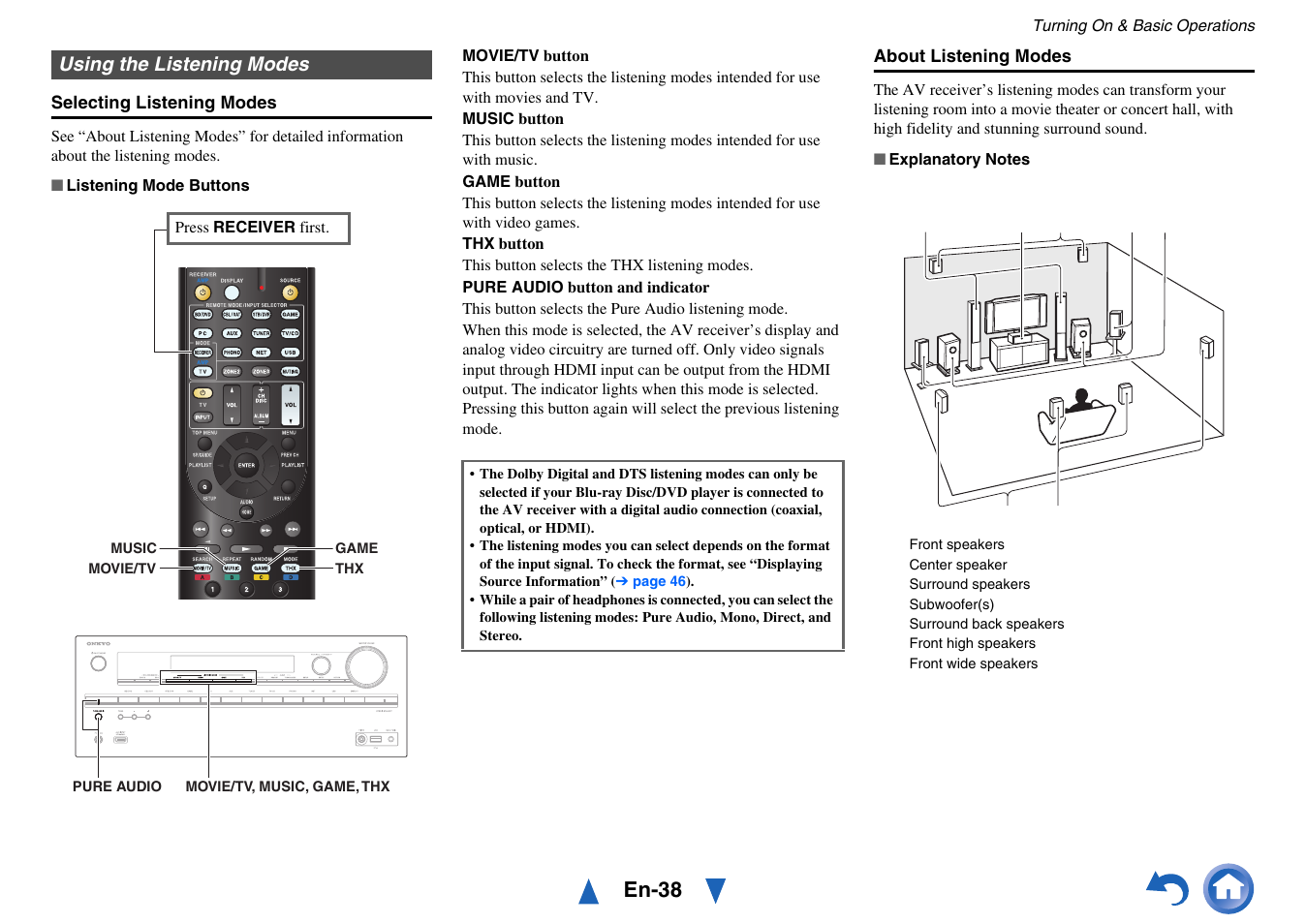 Using the listening modes, En-38 | Onkyo TX-NR717 User Manual | Page 38 / 148