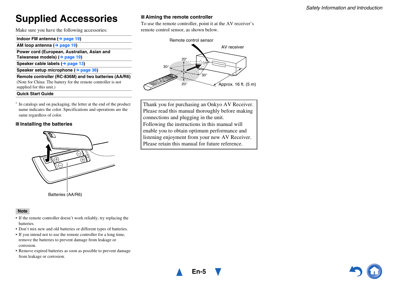 Supplied accessories, En-5 | Onkyo TX-NR717 User Manual | Page 5 / 148