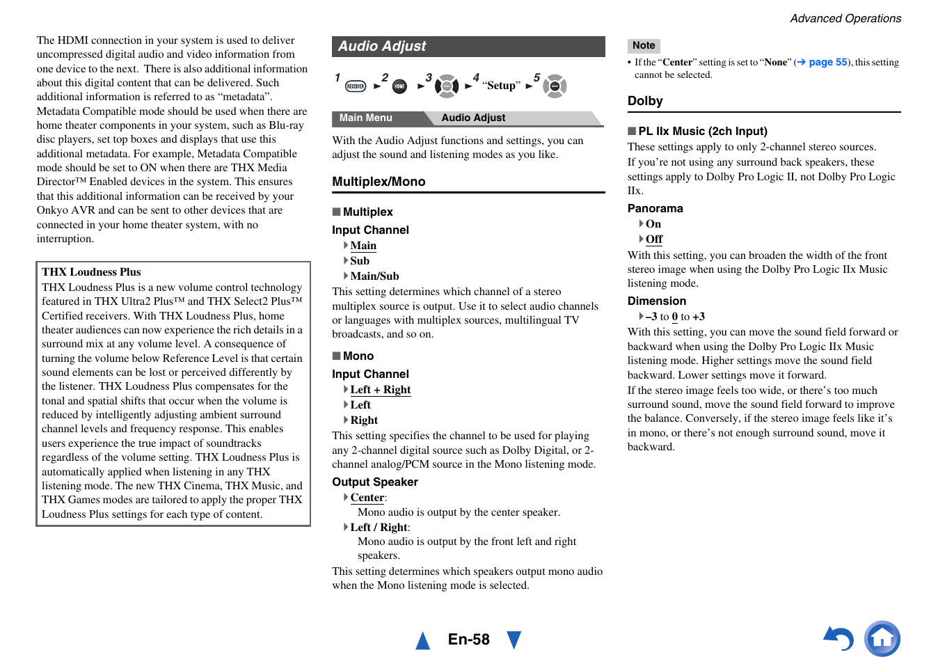Audio adjust, En-58 | Onkyo TX-NR717 User Manual | Page 58 / 148