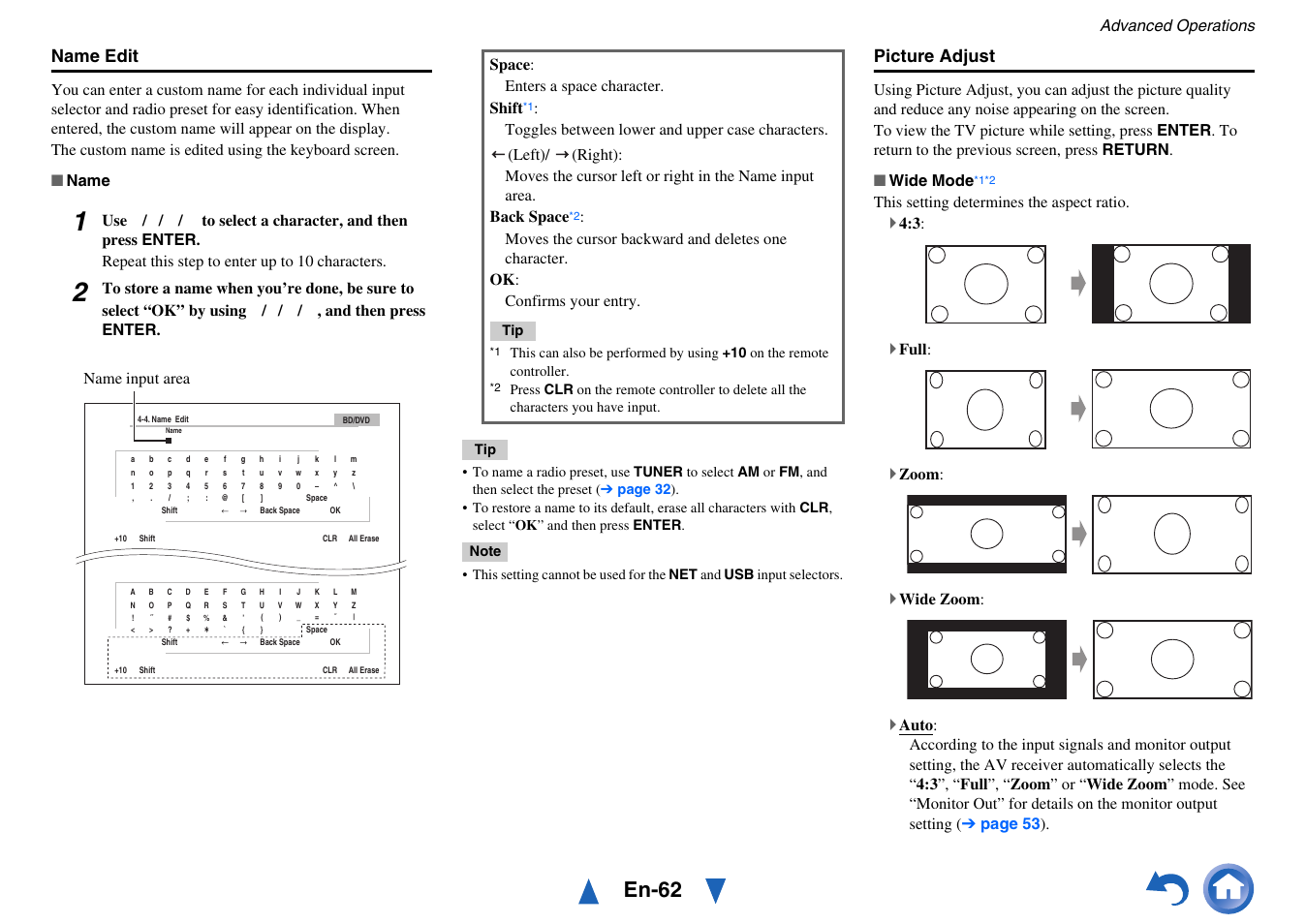 Picture adjust, En-62, Name edit | Onkyo TX-NR717 User Manual | Page 62 / 148