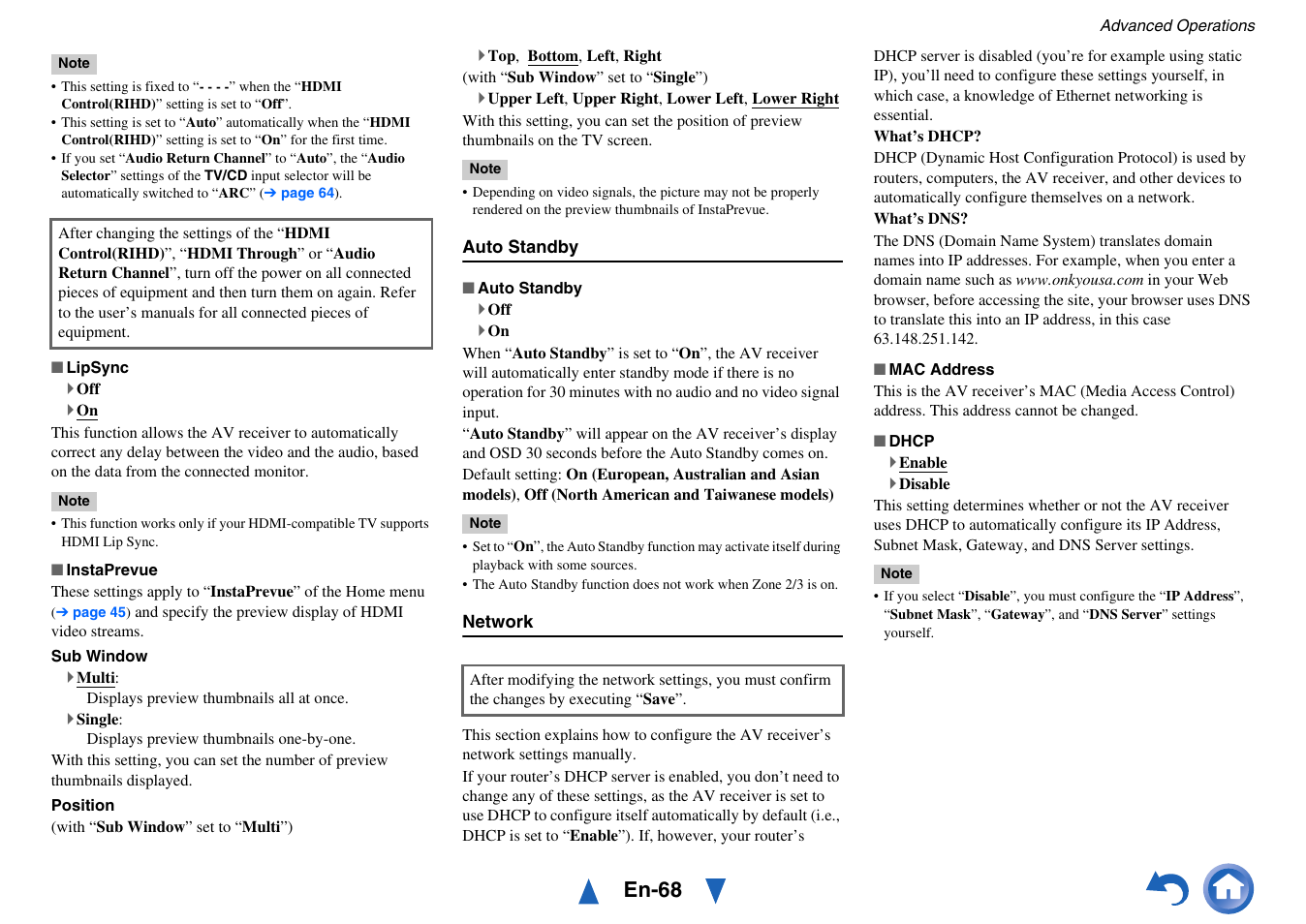 Auto standby, En-68 | Onkyo TX-NR717 User Manual | Page 68 / 148