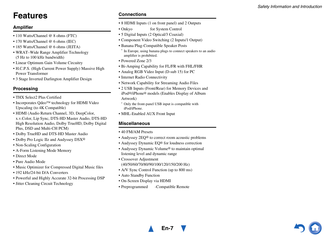 Features, En-7 | Onkyo TX-NR717 User Manual | Page 7 / 148