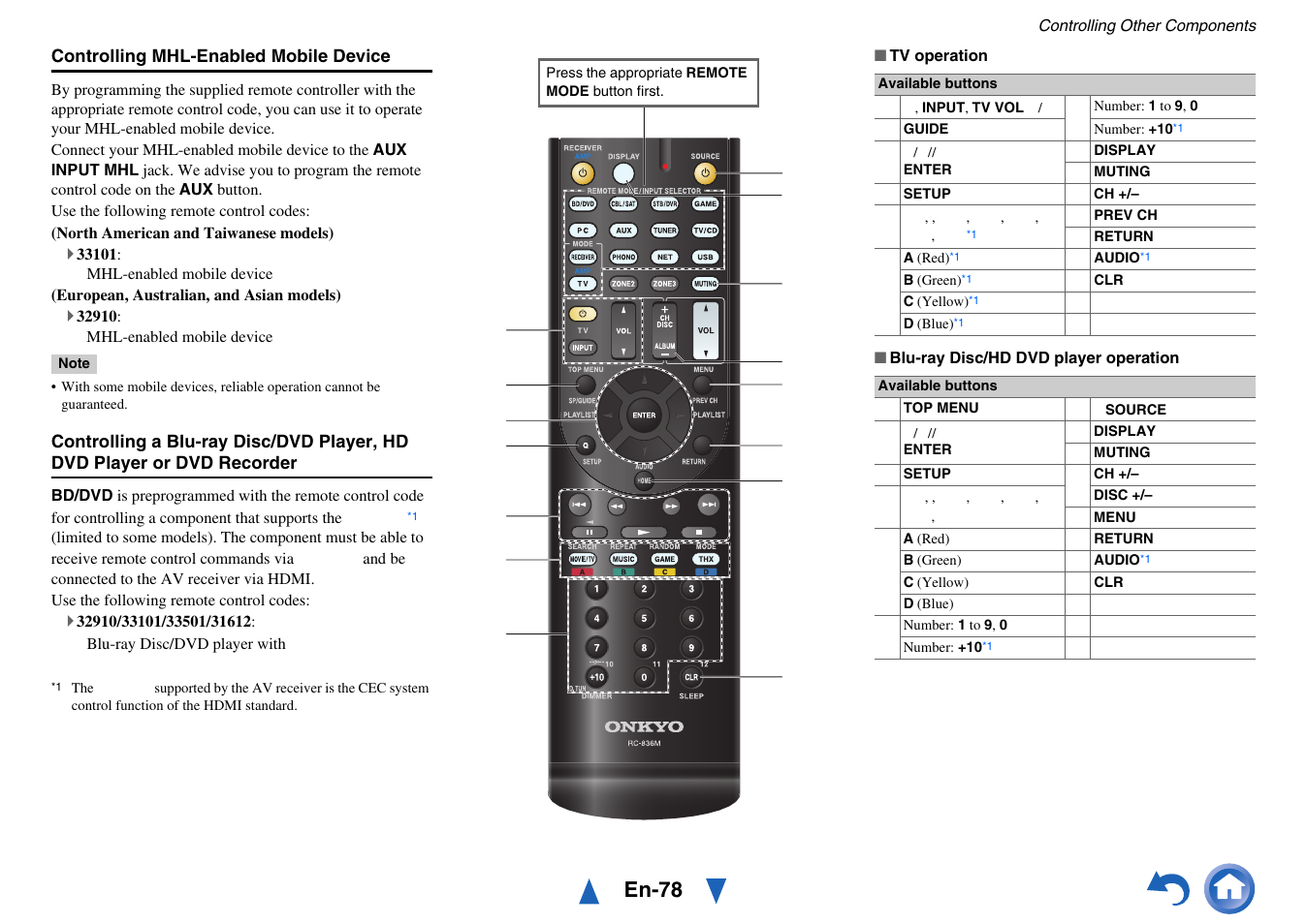 O blu-ray disc player, En-78 | Onkyo TX-NR717 User Manual | Page 78 / 148