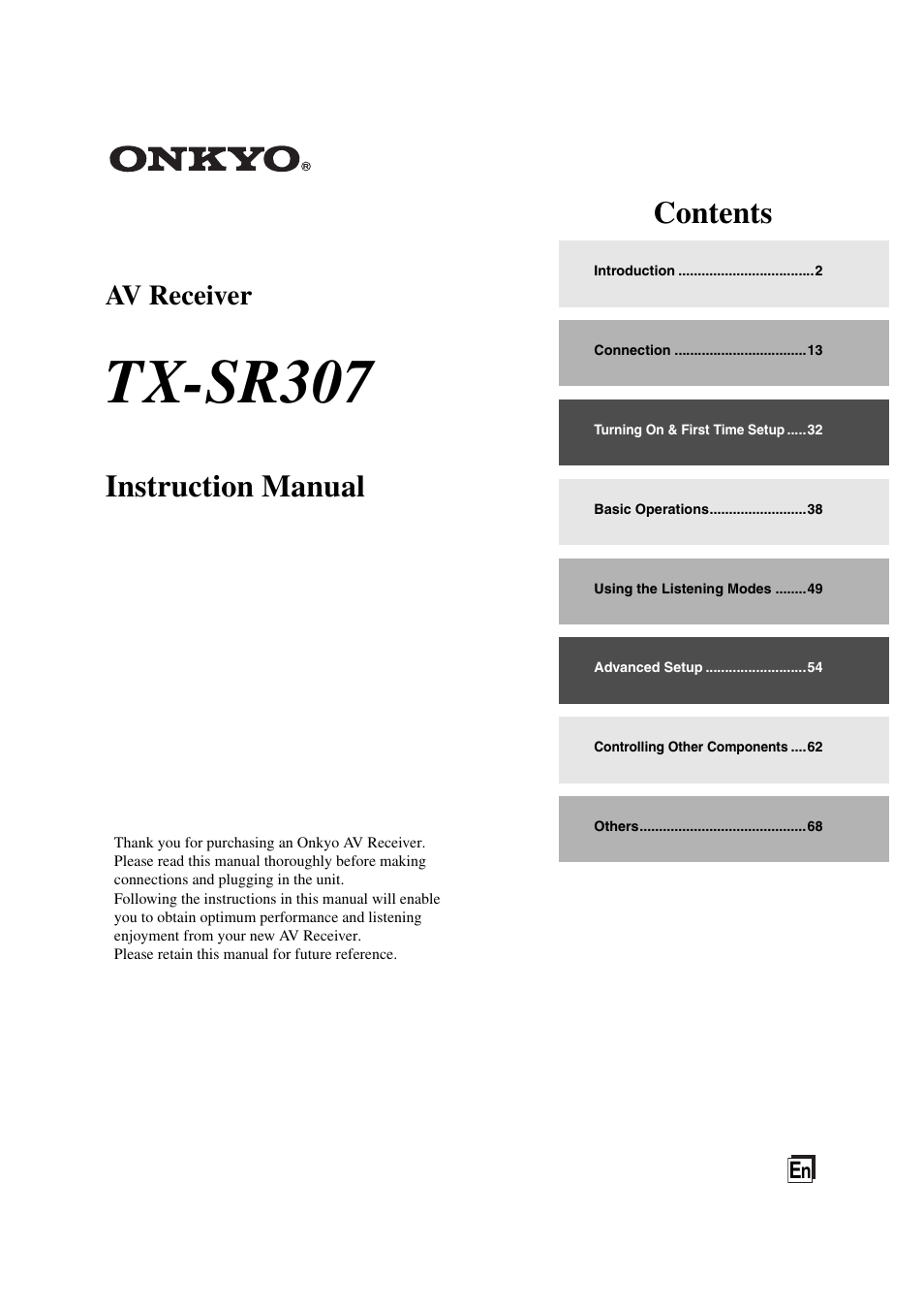 Onkyo TXSR307 User Manual | 72 pages