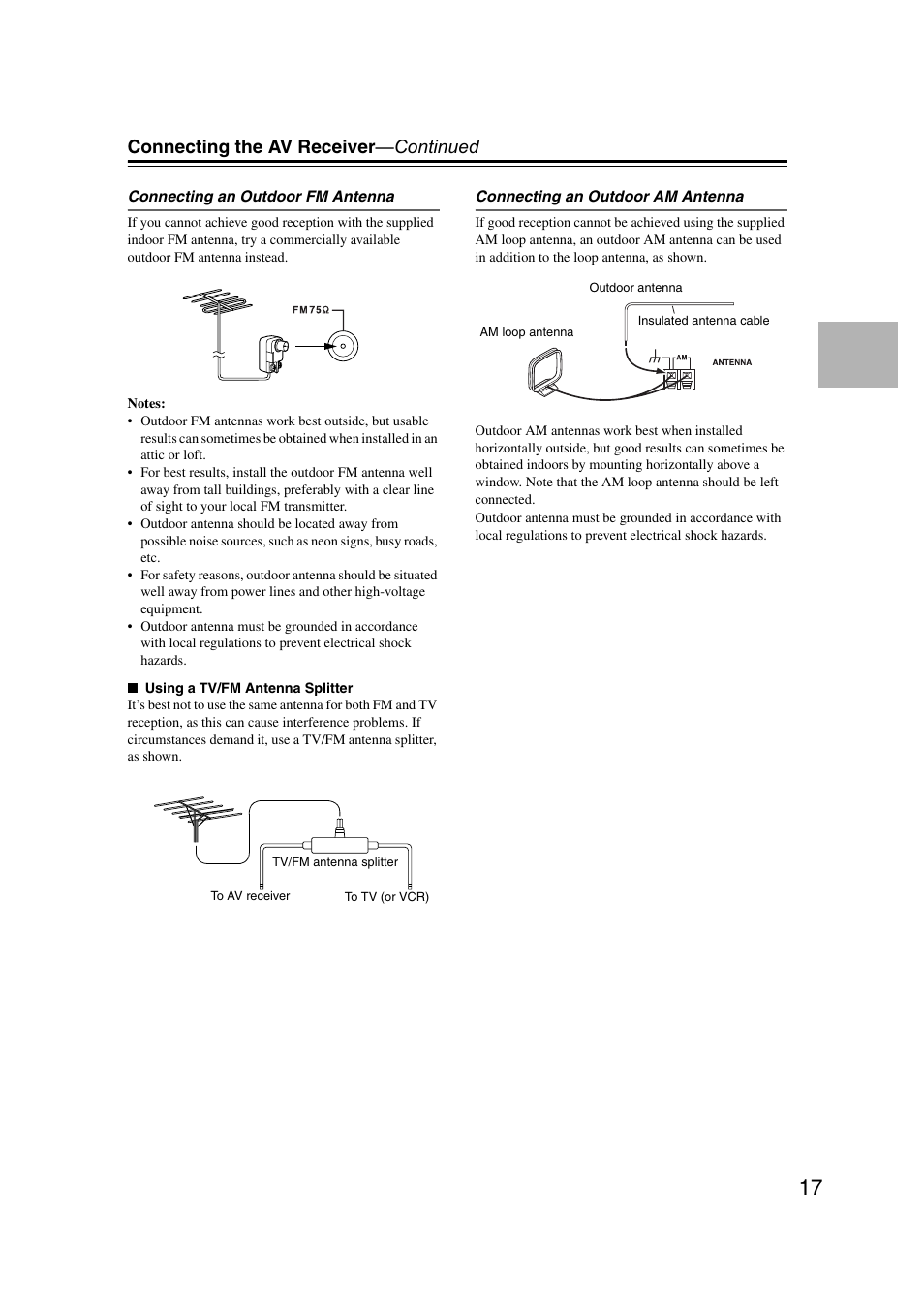 Connecting the av receiver —continued | Onkyo TXSR307 User Manual | Page 17 / 72