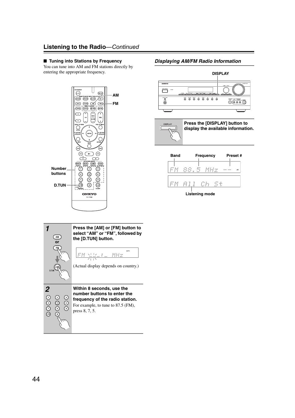 Listening to the radio —continued | Onkyo TXSR307 User Manual | Page 44 / 72
