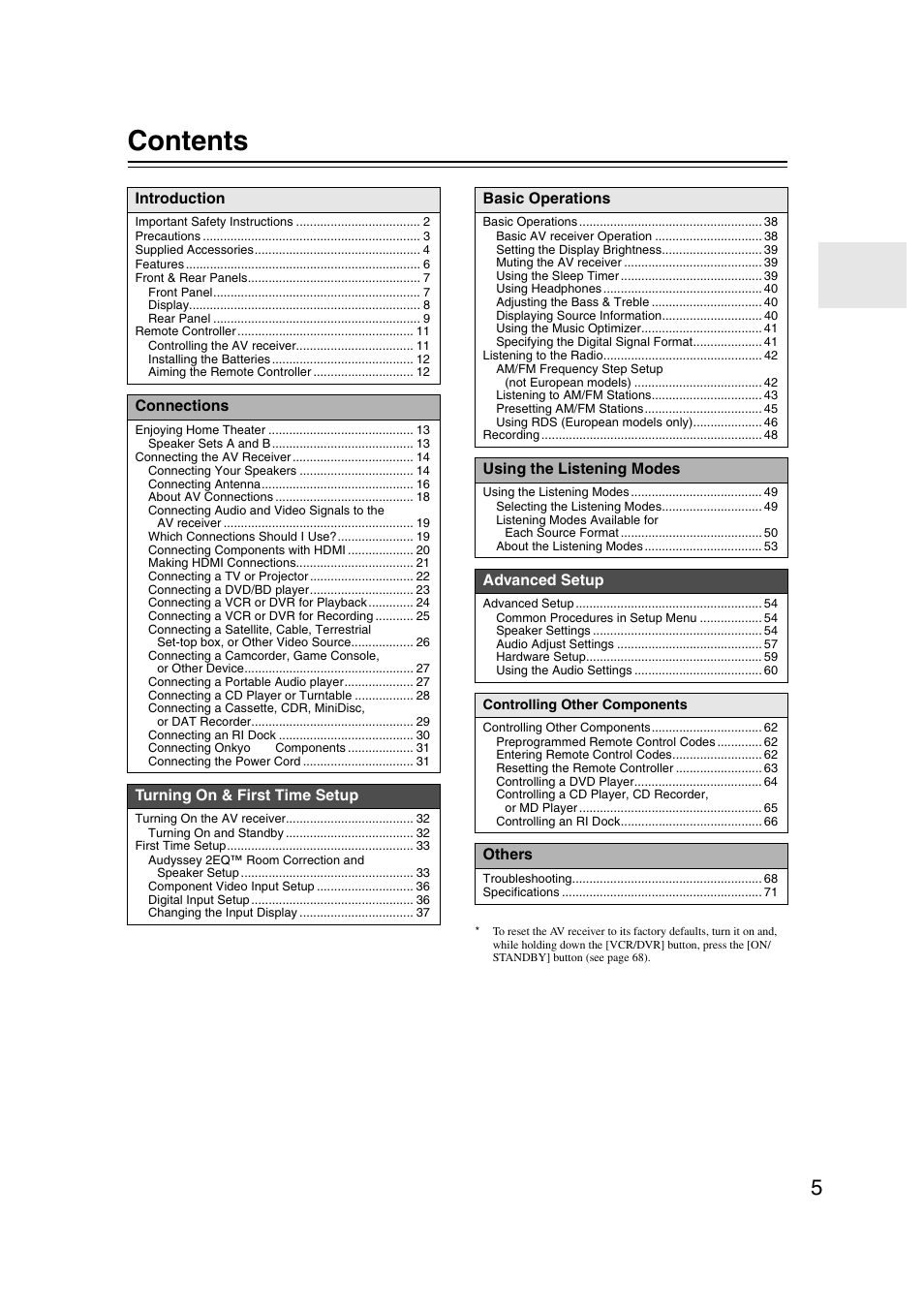 Onkyo TXSR307 User Manual | Page 5 / 72