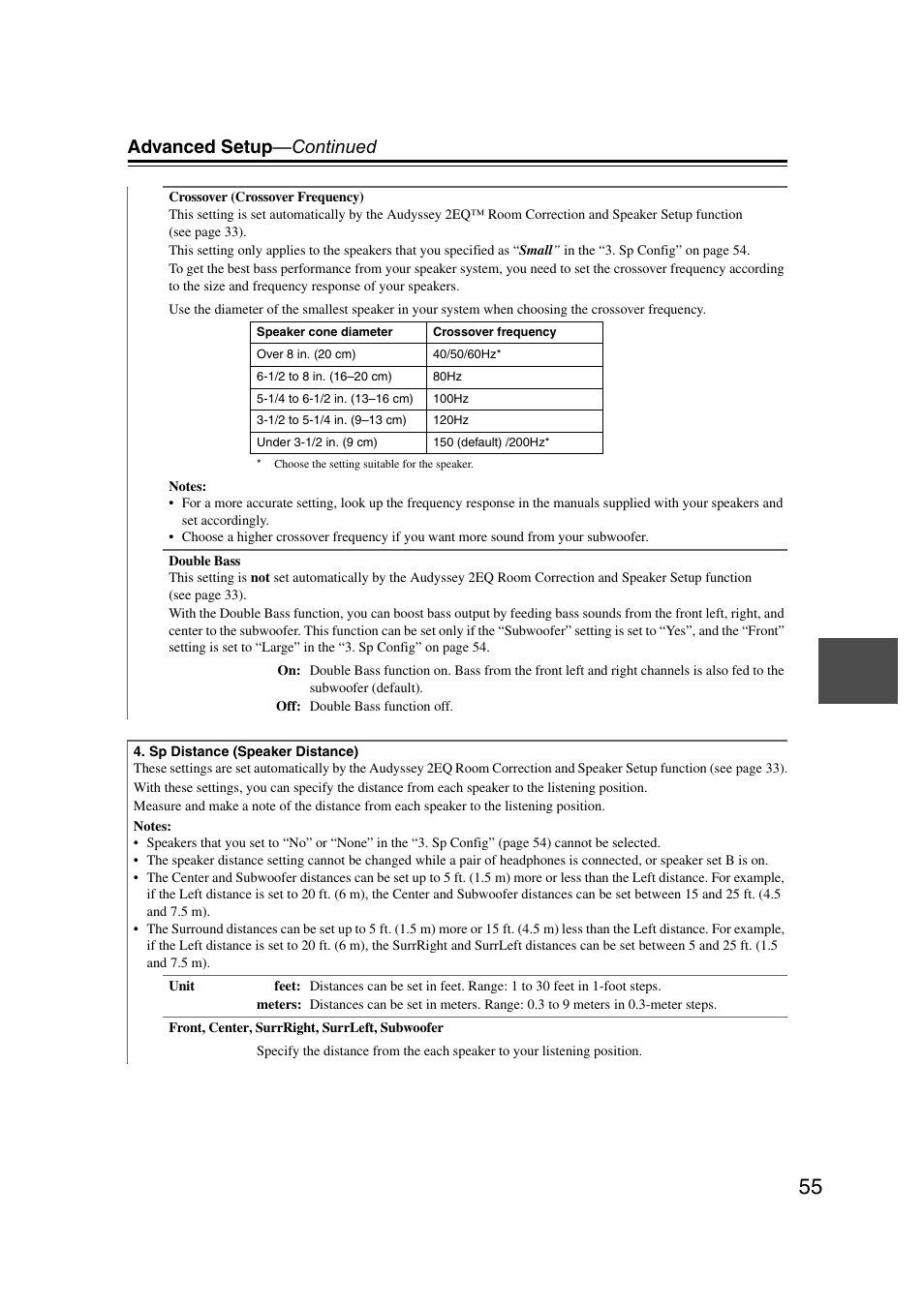 Advanced setup —continued | Onkyo TXSR307 User Manual | Page 55 / 72