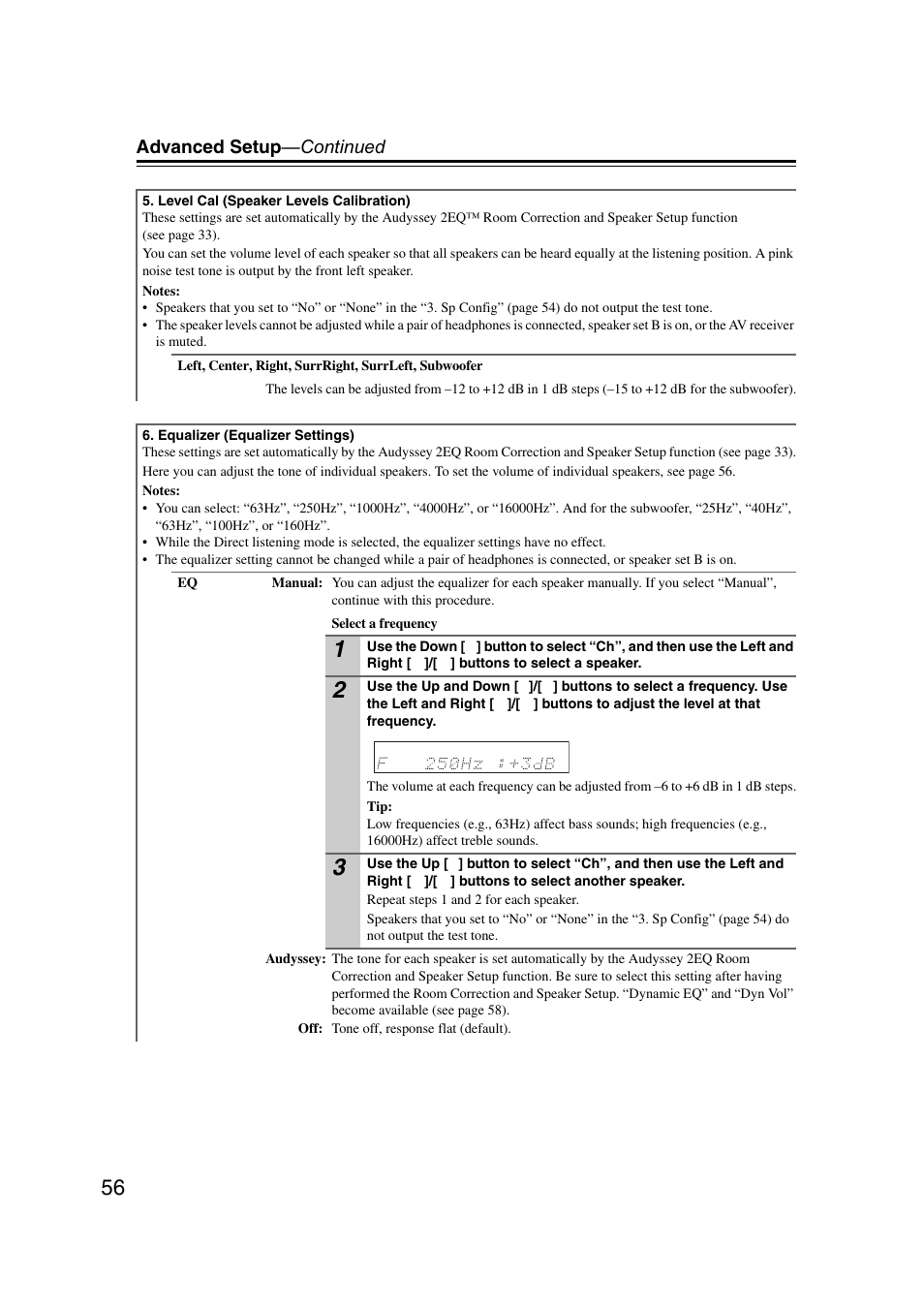 Advanced setup —continued | Onkyo TXSR307 User Manual | Page 56 / 72
