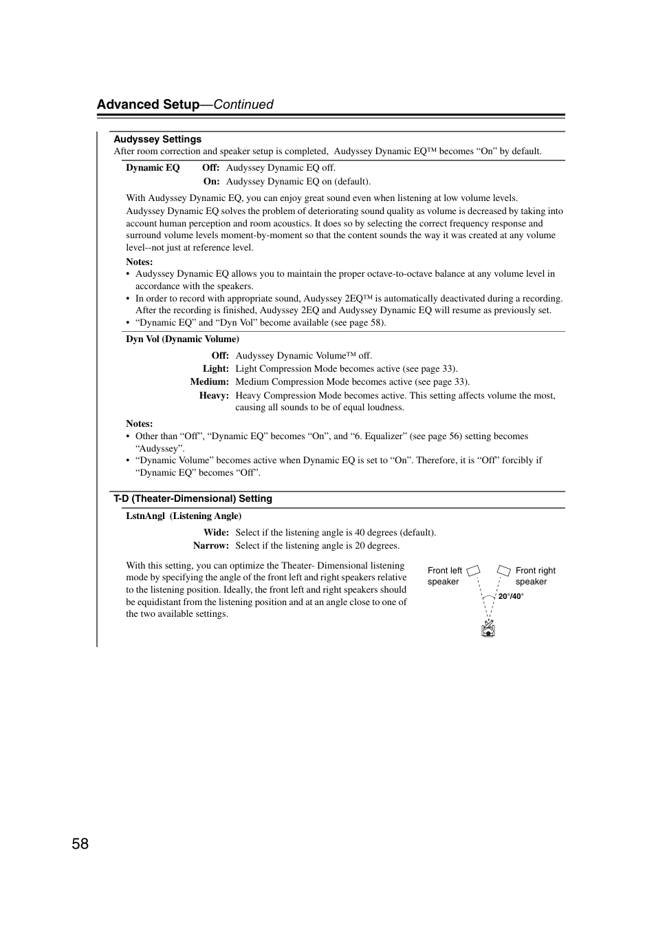 Advanced setup —continued | Onkyo TXSR307 User Manual | Page 58 / 72