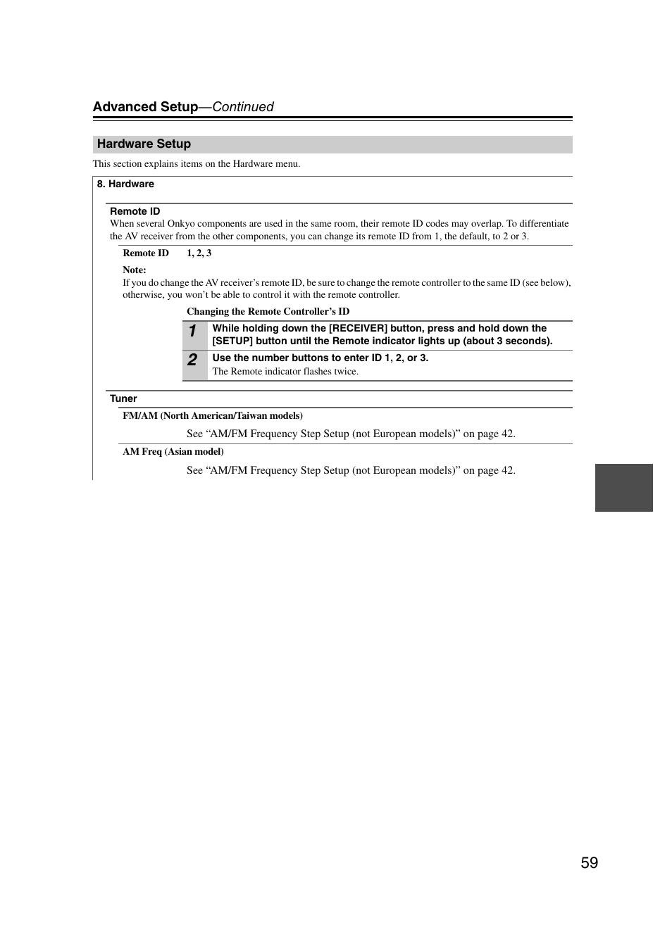 Hardware setup | Onkyo TXSR307 User Manual | Page 59 / 72