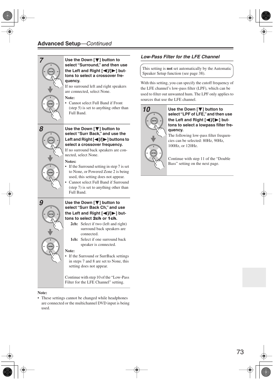 Advanced setup —continued | Onkyo TX-SR606 User Manual | Page 73 / 104