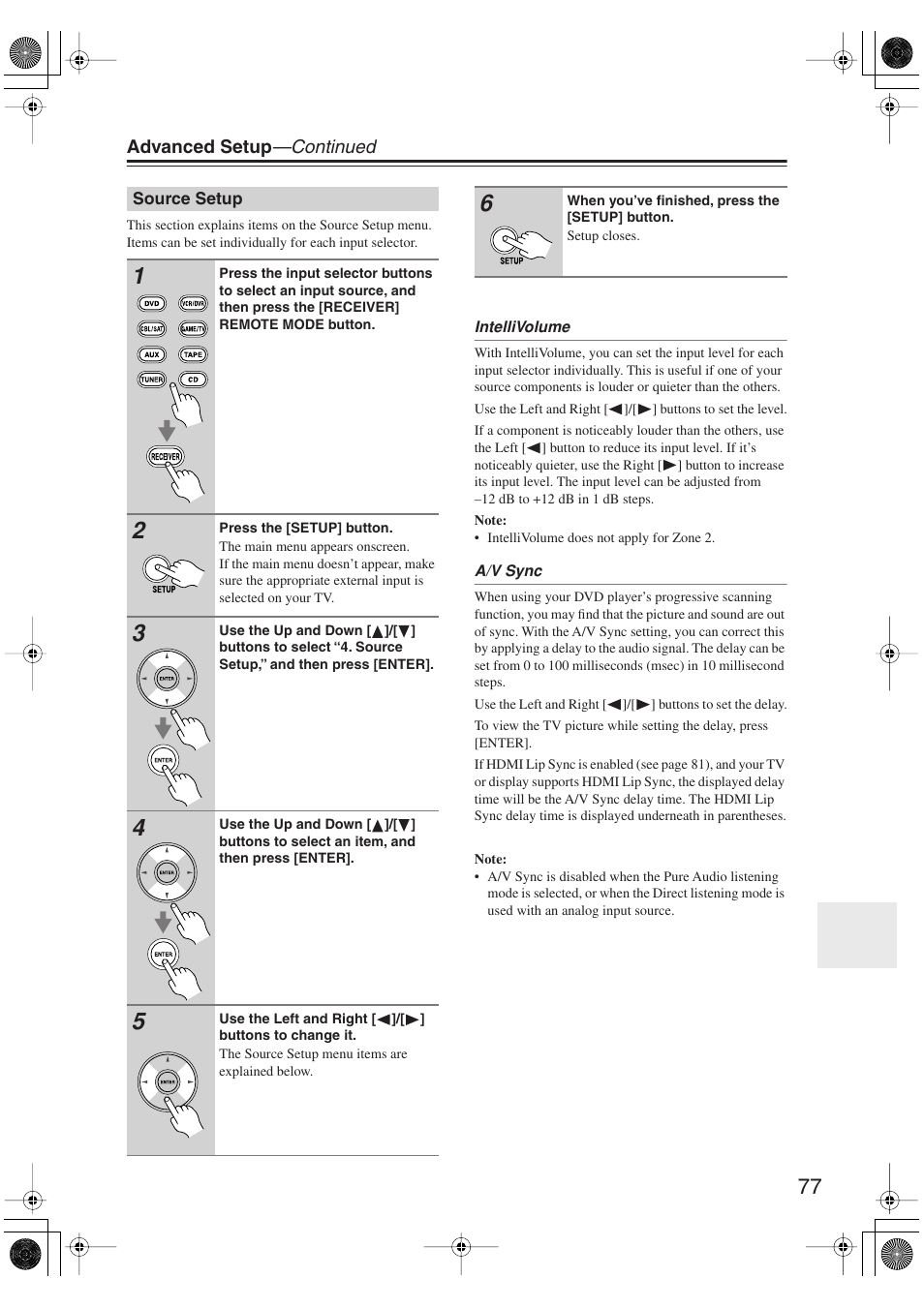Source setup | Onkyo TX-SR606 User Manual | Page 77 / 104