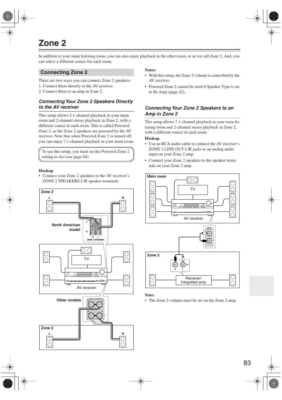 Zone 2, Connecting zone 2 | Onkyo TX-SR606 User Manual | Page 83 / 104