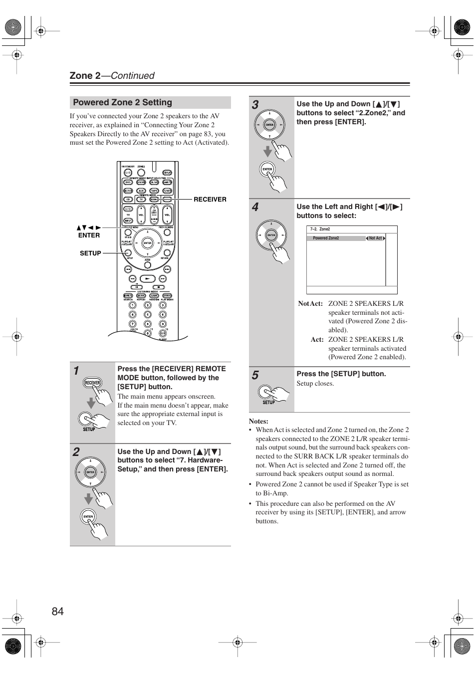 Powered zone 2 setting | Onkyo TX-SR606 User Manual | Page 84 / 104