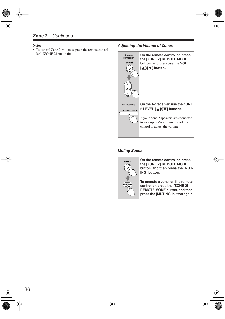 Utton (86), Zone 2 —continued | Onkyo TX-SR606 User Manual | Page 86 / 104